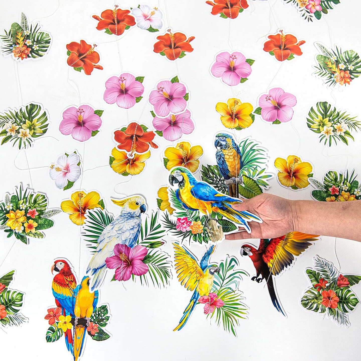 Hawaiian Party Decorations Hawaiian Flower Tropical Birds Garland Door Decorations Hanging Banner Summer Floral Parrot for Beach Pool Luau Tiki Jungle Party Decor