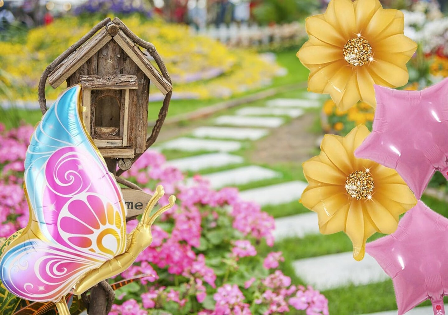 5 PCS Butterfly Foil Balloons Suit With Sunflower Pentagram Foil Balloons