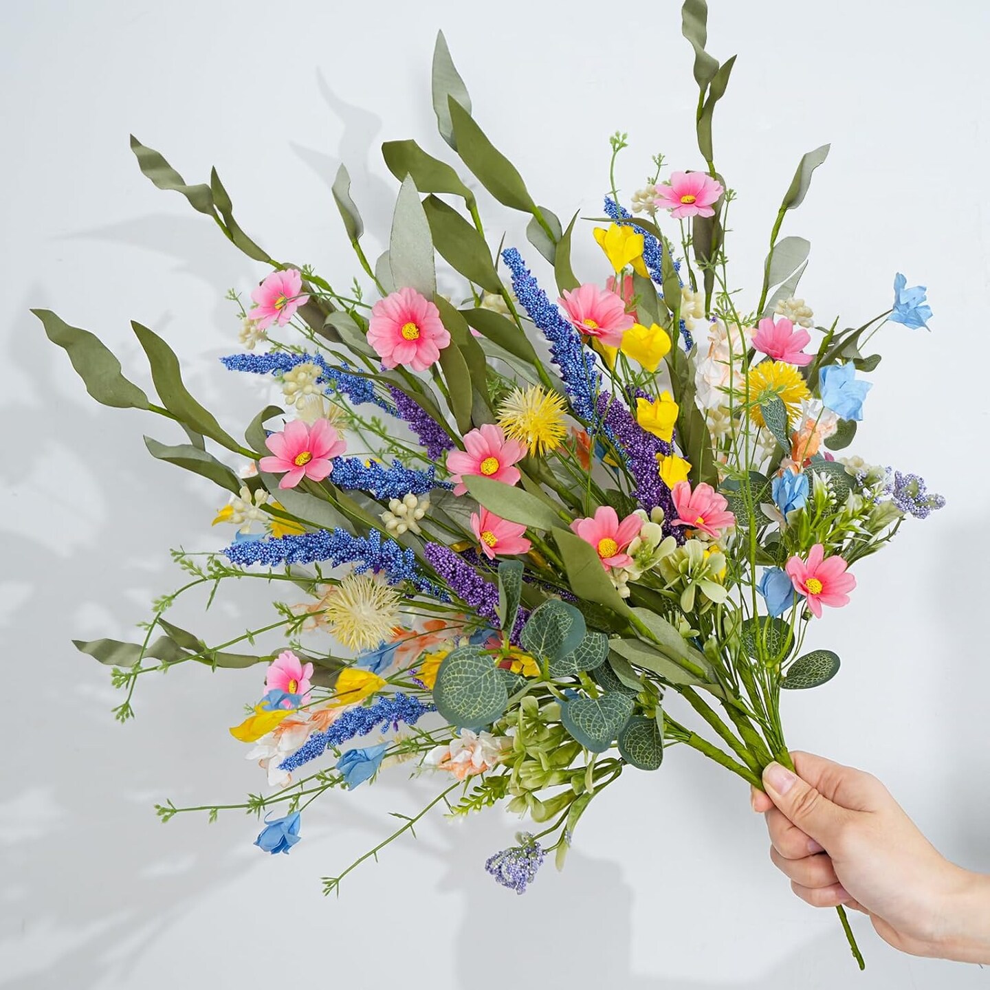 4 Bundles Artificial Summer Tabletop Floral Arrangements Flowers Daisy Bouquet Lavender Wildflowers Fake Flowers Bouquet Artificial Plants &#x26; Flowers
