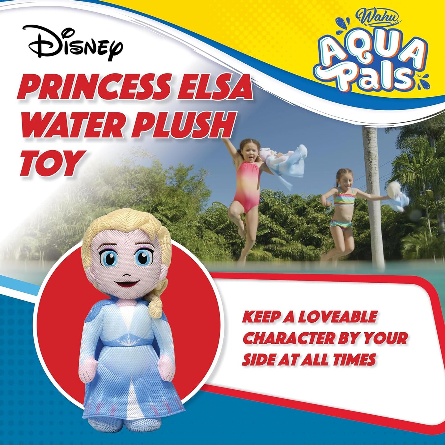 Aqua Pals Disney Classic Elsa Plush Water Toy for Kids Ages 2+, Fast-Drying Waterproof Plush Doll Toy for Pool and Bathtub, Medium, Blue/White, 16&#x22;