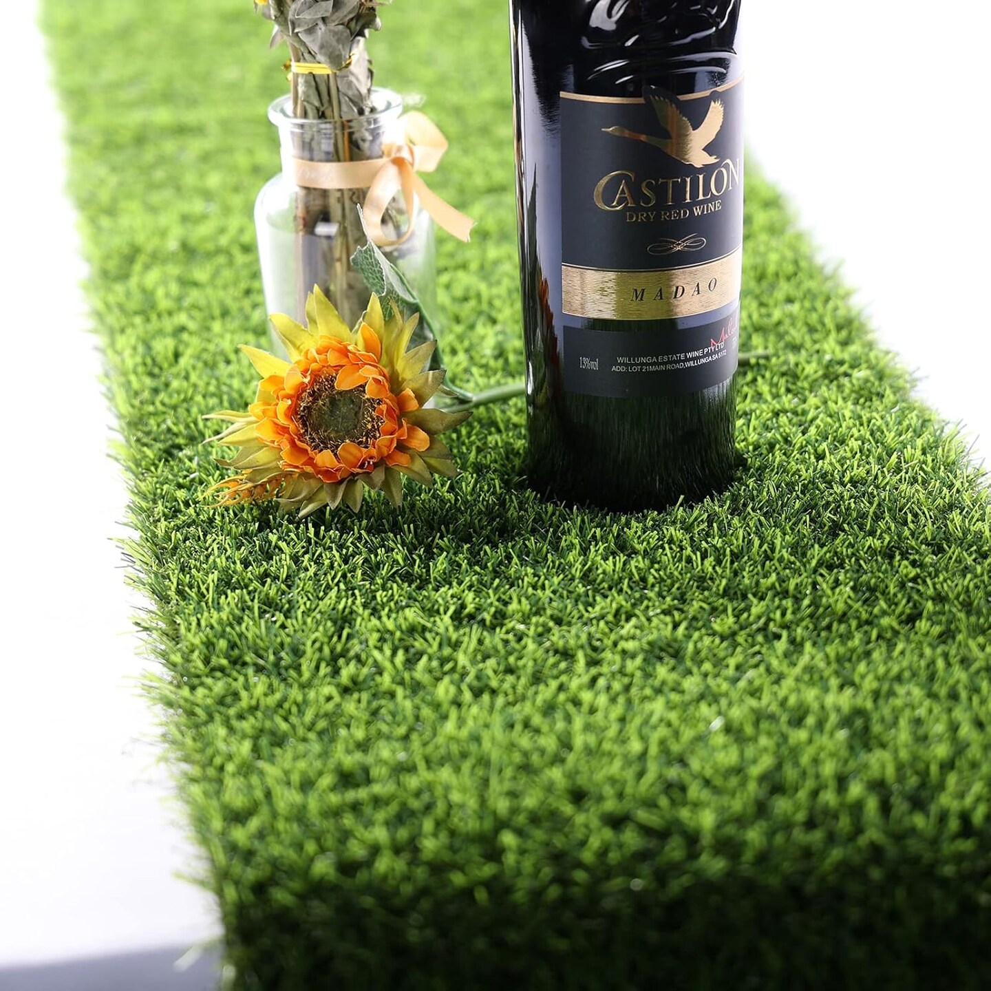 Artificial Grass Table Runner 14 x 48 Inch Washable Synthetic Grass Table Runner Durable Trimmable Grass Rug Roll Tabletop Decorations Faux Grass Table Runner for Tea Party Decorations Wedding