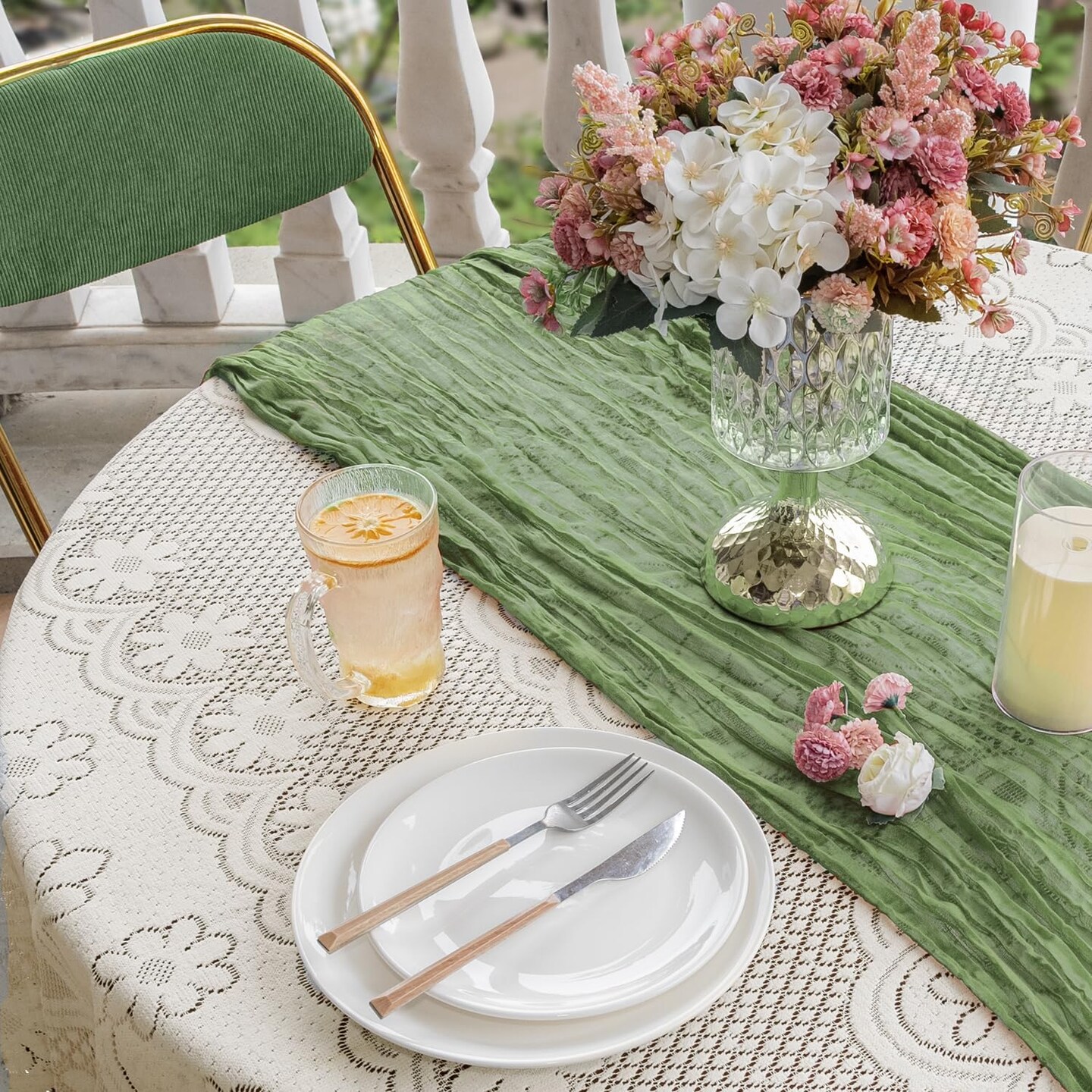 6 Pack Cheesecloth Table Runner 10FT Saga Green Cheese Cloth Table Runners 35x120 Inches Boho Gauze Table Runner Rustic Sheer Table Runner for Party Baby Shower Wedding Decorations