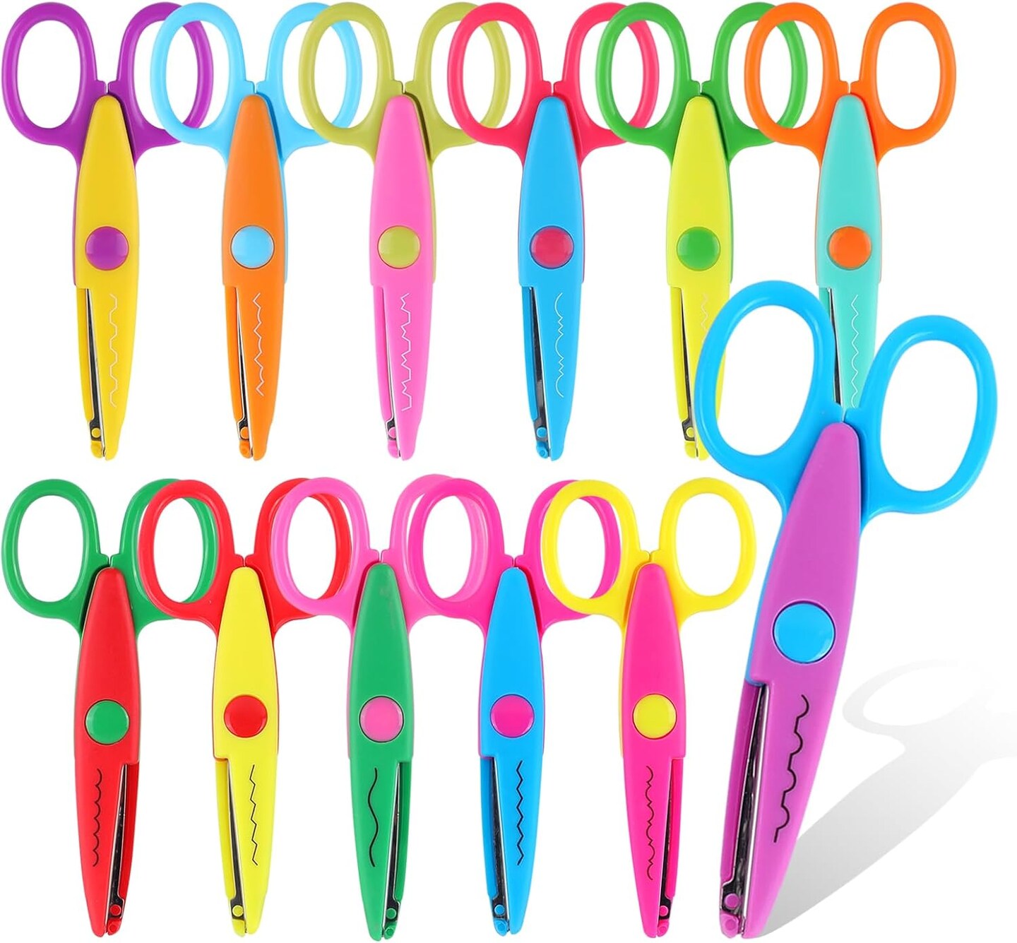 12-Pack Kids Safety Scissors – 5-Inch Blunt Tip with Colorful Zig Zag Decorative Edges, Assorted Patterns for School, Classroom, Art Crafts, Scrapbooking, and DIY Projects