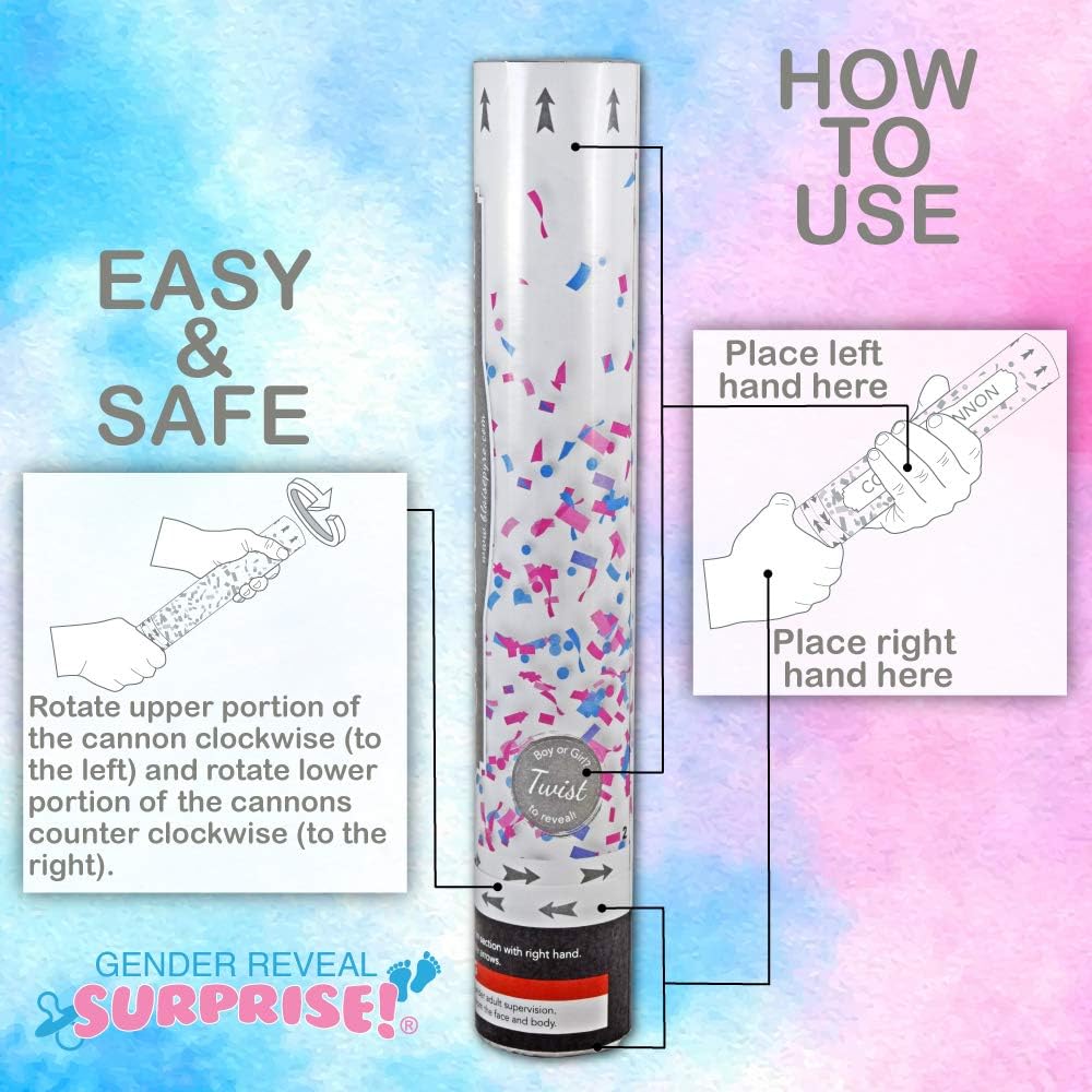 2PCS Pink Gender Reveal Confetti Cannons – Party Poppers for Baby Showers