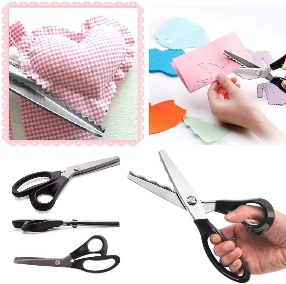 Fabric Pinking Shears Craft Scissors&#xFF0C;Serrated Scalloped stainless Steel Handled Professional Sewing black Scissors, Scissors for Leather, Tailoring, Paper Crafts Hand shears etc. (Scalloped18mm)