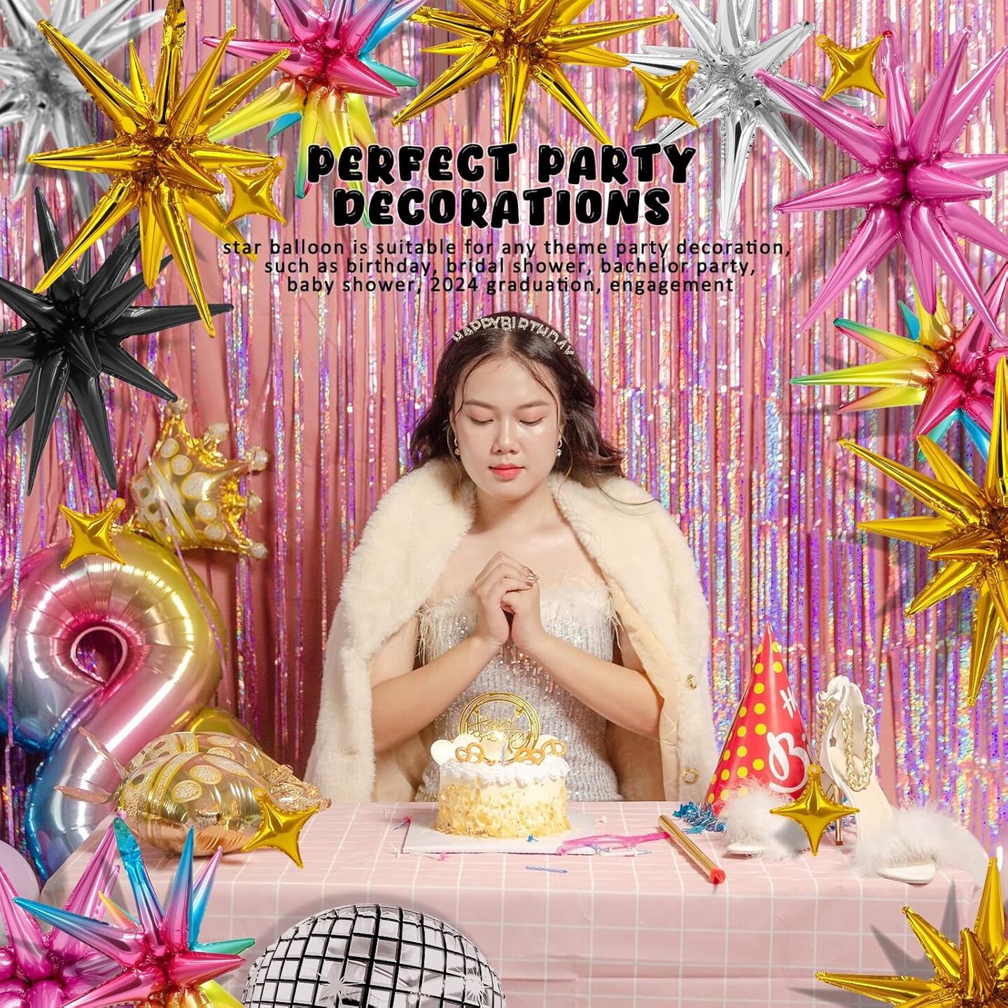 9 Pcs Gold Star Foil Balloons, Huge 4D Explosion Star Aluminum Foil Mylar Balloons, 22 inch Gold star Balloon for Birthday