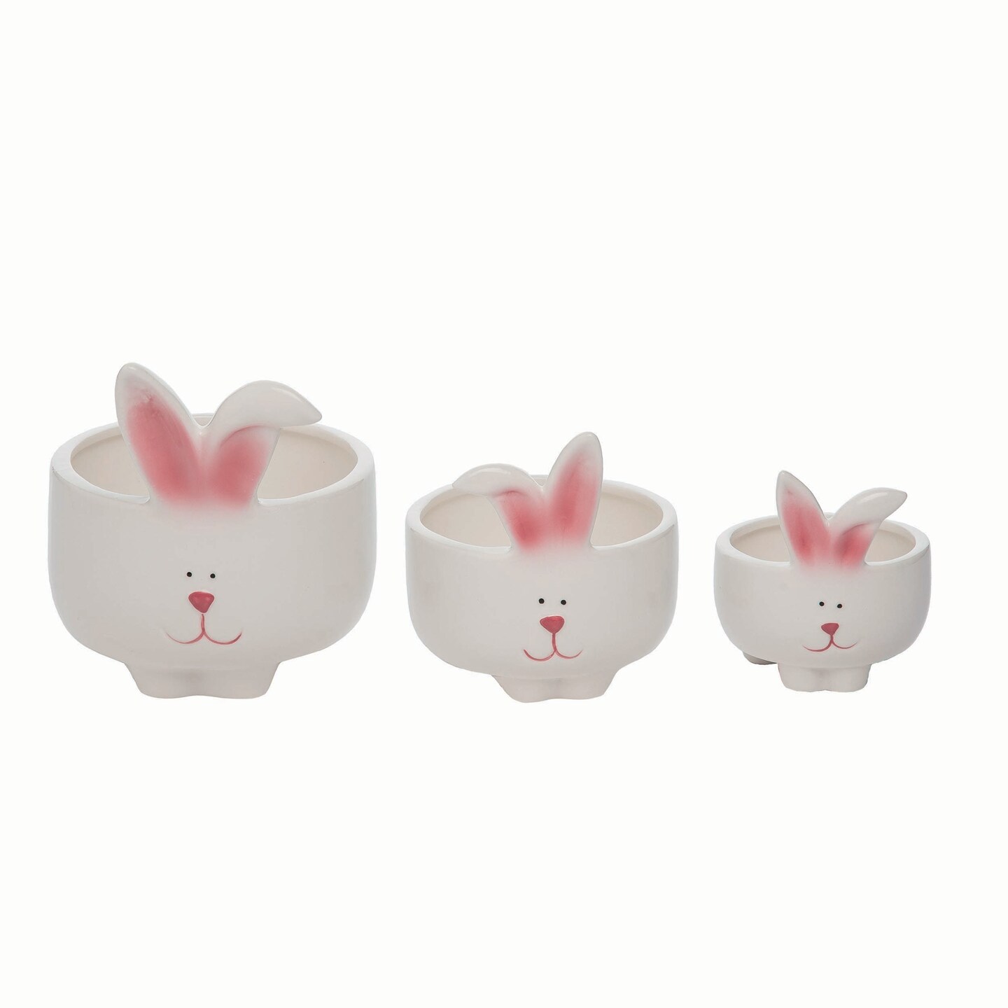 Transpac Ceramic White Easter Parade Bunny Bowls Set of 3, Decorative Tabletop Bowls, Food Safe, 5.75in, Indoor Use, Easter Decor