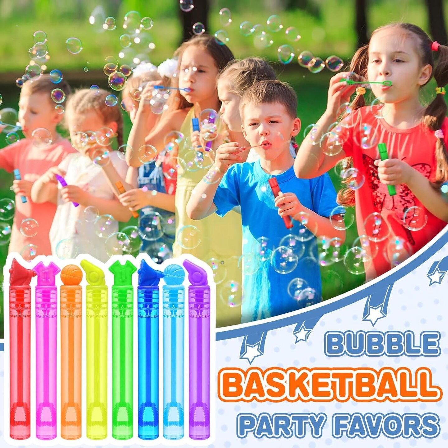 Basketball Birthday Party Decoration, Mini Bubble Wands Bulk for Boy Girl, Sport Party Favor for Kids Toddler, Pinata Filler Goody Bag Stuffer, Valentines Day Gift Easter Supplies, Summer Bath Time.