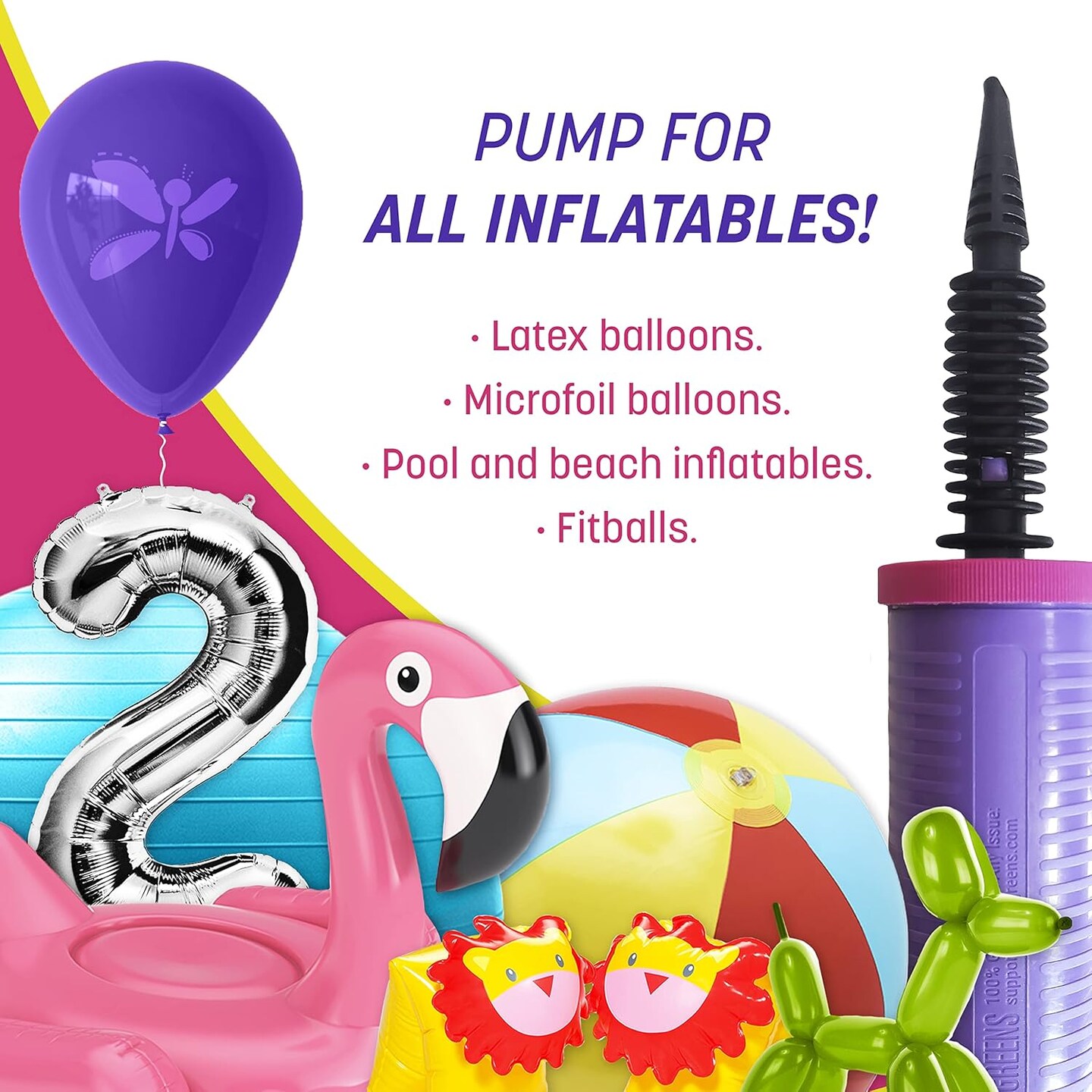 Balloon Pump Hand Held, Inflator Air Pump for Balloons - 2Way Dual Action Sturdy Ballon Inflator Pump