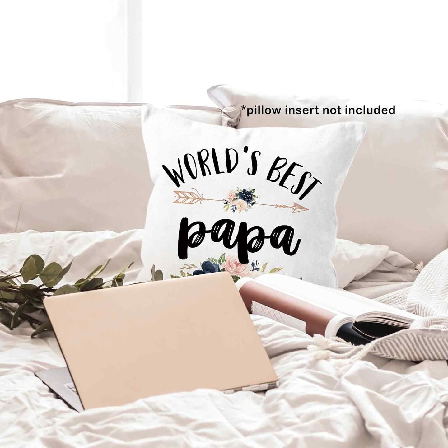 World's Best Papa Gifts Throw Pillow Cover 18x18, Birthday Holiday Pillow Case for Father, Father Dad Square Decor Pillowcase for Home Bedroom Living Room Couch Bed Sofa