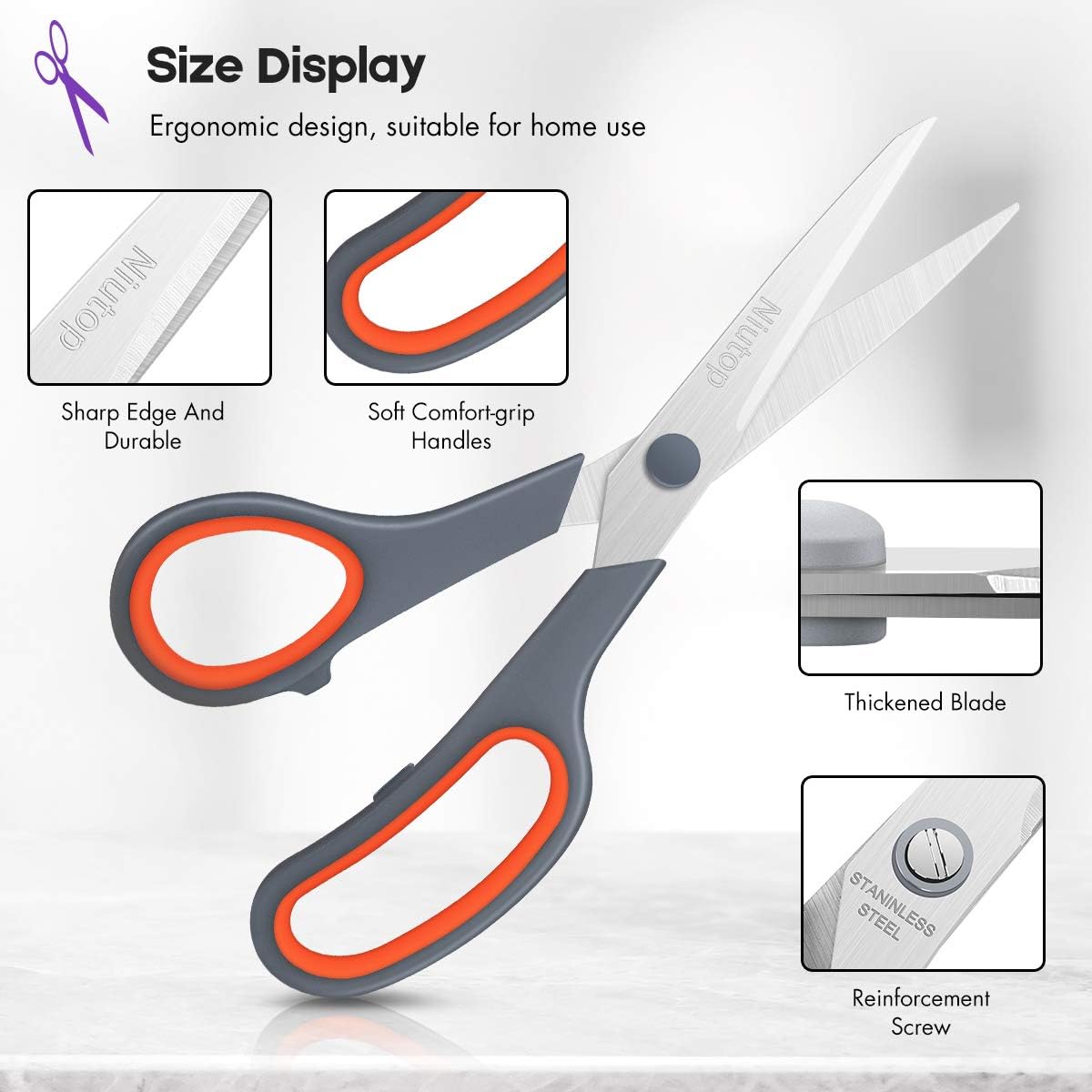 5-Pack 8" Multipurpose Fabric Scissors – Sharp Craft & Sewing Scissors with Comfort Grip