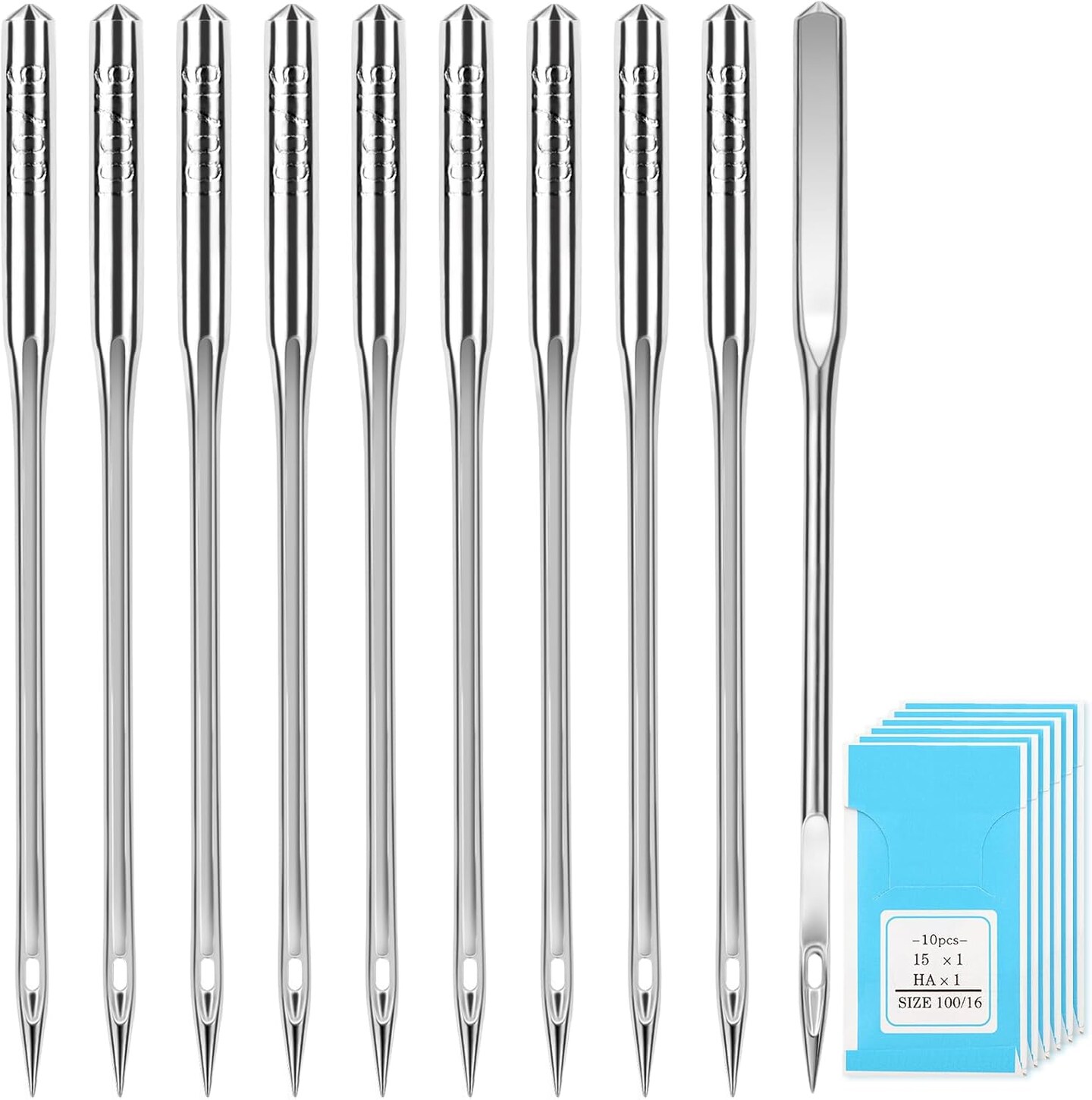 60 PCS Sewing Machine Needles, 100/16 Universal Sewing Machine Needles, Suitable for Singer, Brother, Janome Sewing Machines, Sizes 65/9, 75/11, 80/12, 90/14, 100/16, 110/18