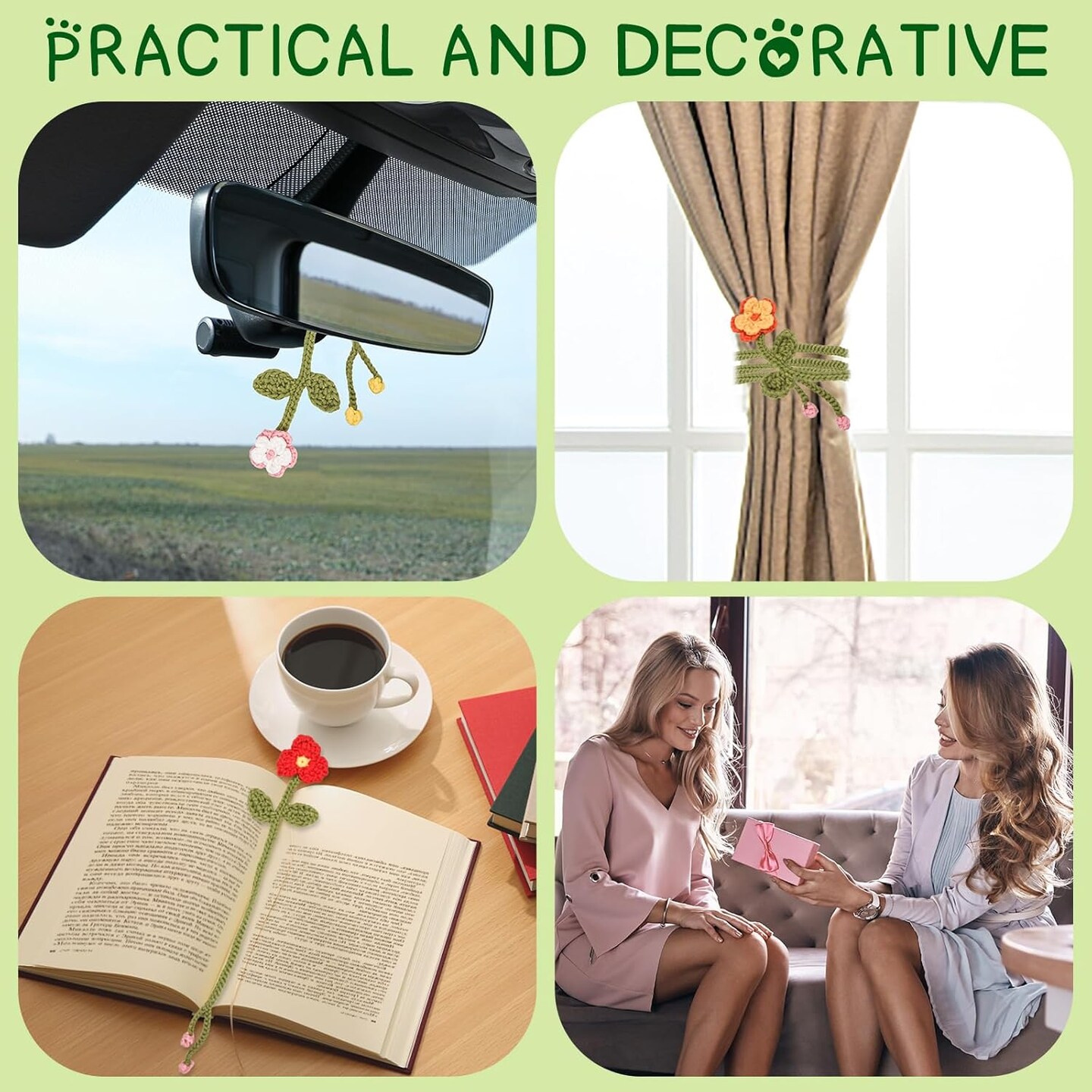 Crochet Kit for Beginners - 8 Flower Bookmarks Crocheting Kit w/Step-by-Step Video Tutorials & Soft Yarn and Hooks - Wobbles Crochet Starter Kit for Adults Kids, Birthday Gifts for Women Mom