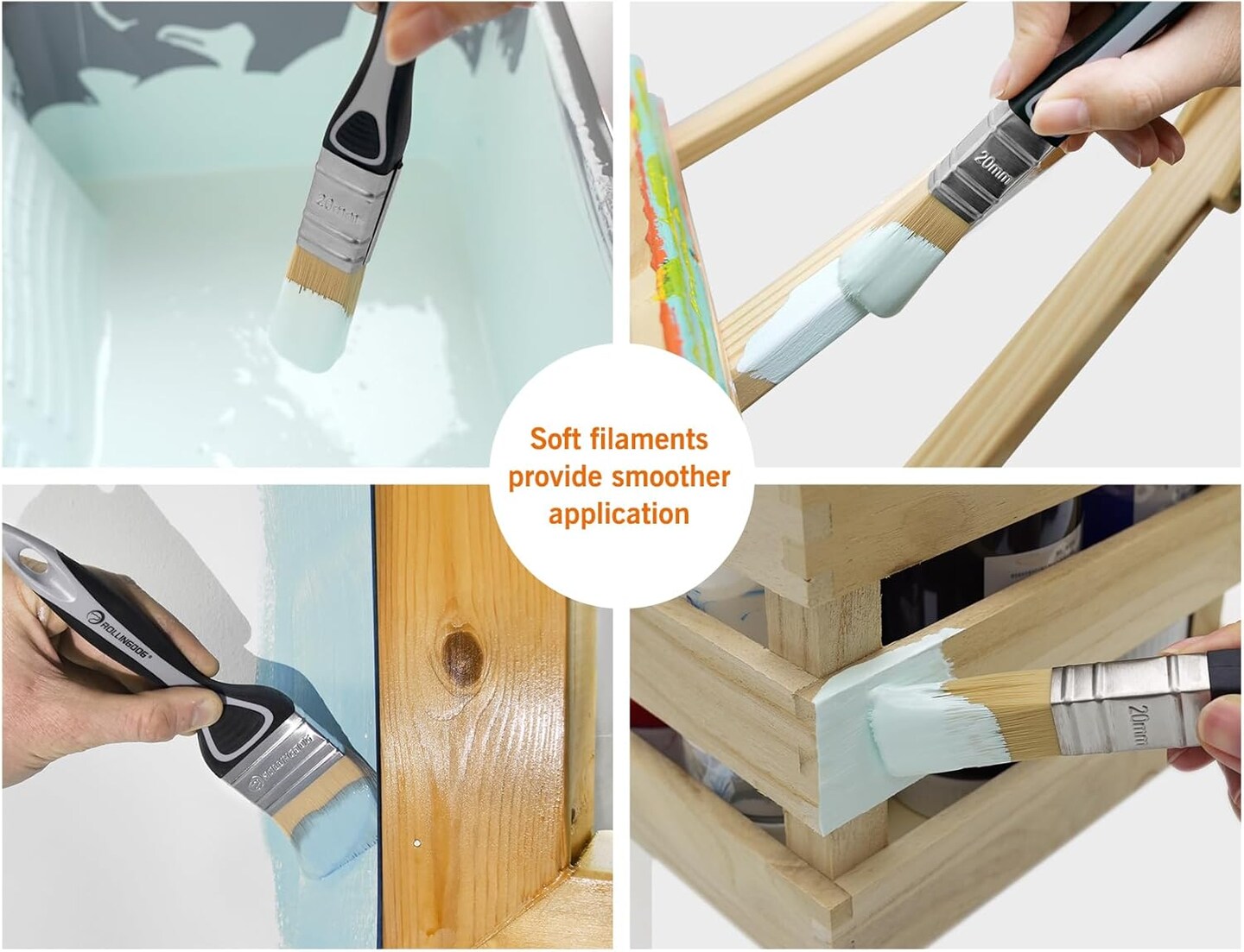 Paint Brush Set - Soft Paint Brush for Walls,Smooth Surfaces,Furniture,DIY Detail Painting (3 PC Pack, 20mm, 40mm, 50mm)