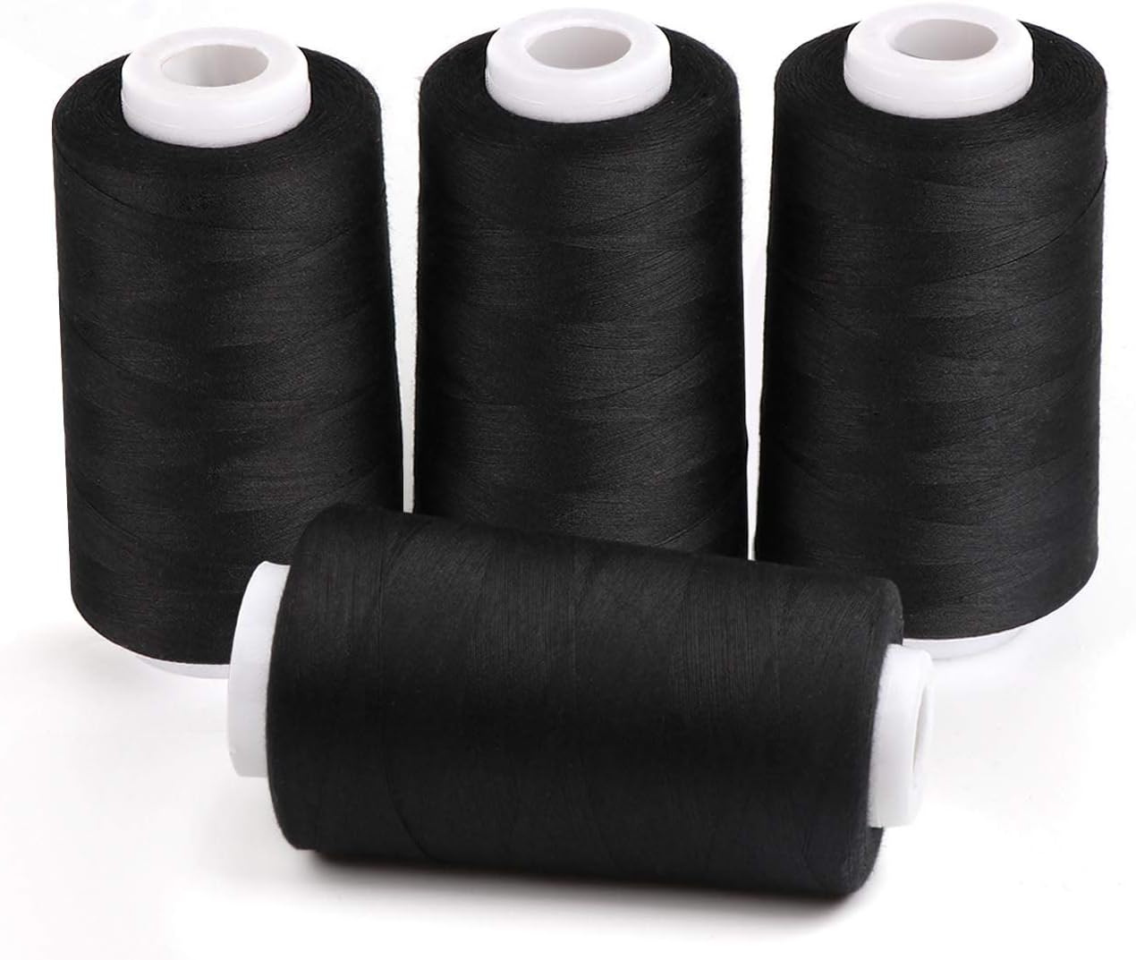 4 x 3000 Yards Serger Thread Spools Black Polyester Sewing Threads Overlock Cone