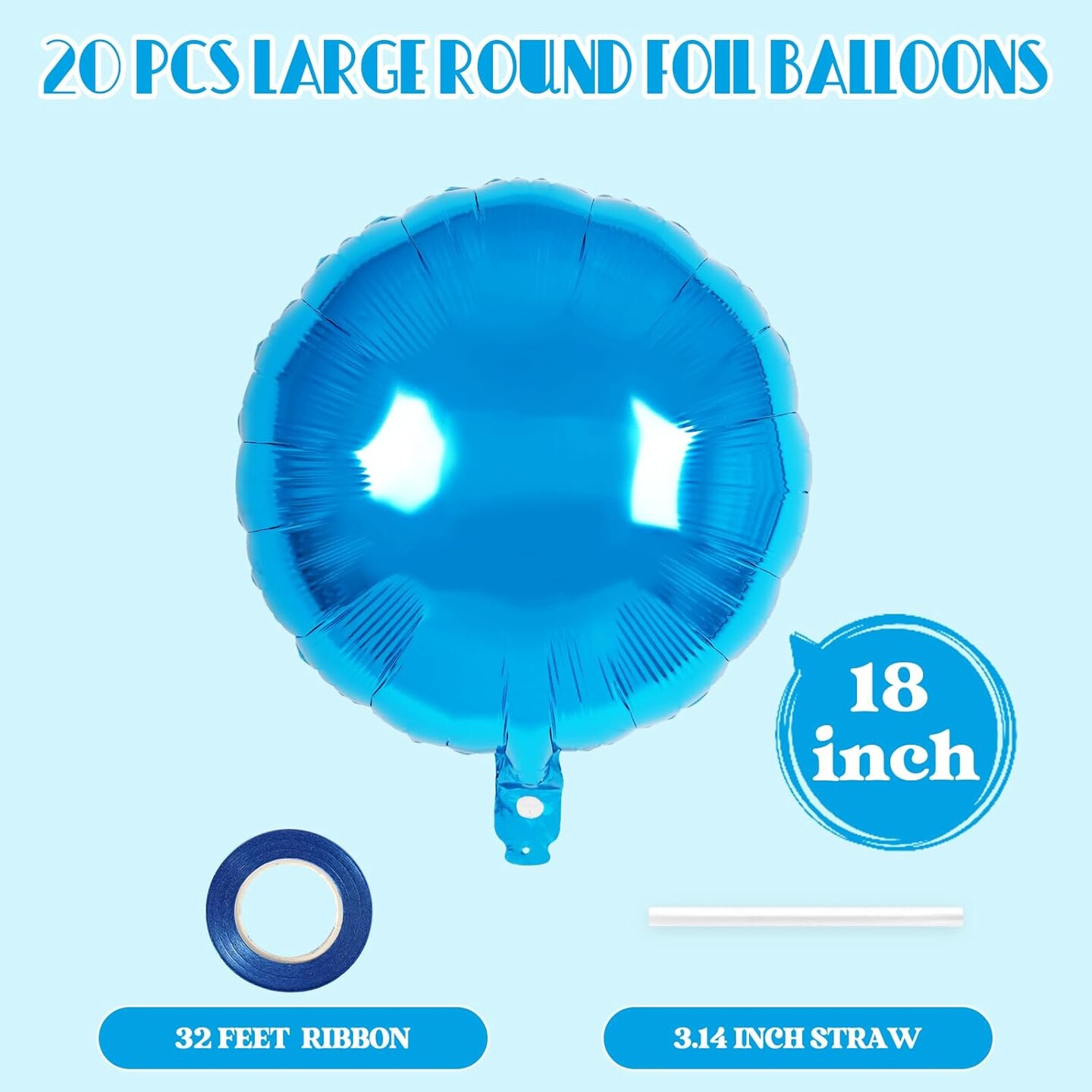 20 Pcs Blue Round Shaped Balloons,18 Inch Round Foil Balloon,Giant Round Mylar Balloon Helium Balloons for Birthday Party Baby Shower Wedding Decorations (Blue)