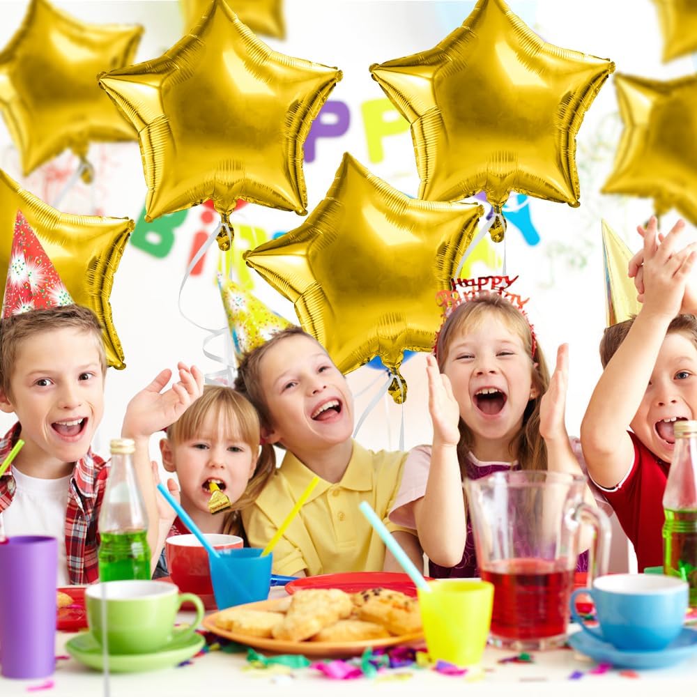Star Balloons, 18 Inch Foil Balloons, 10 PCS Star Balloons Foil, Gold Star Foil Balloons Set Mylar Balloons Gold Balloons Star for Birthday Party Anniversary Wedding Baby Shower New Year Decorations