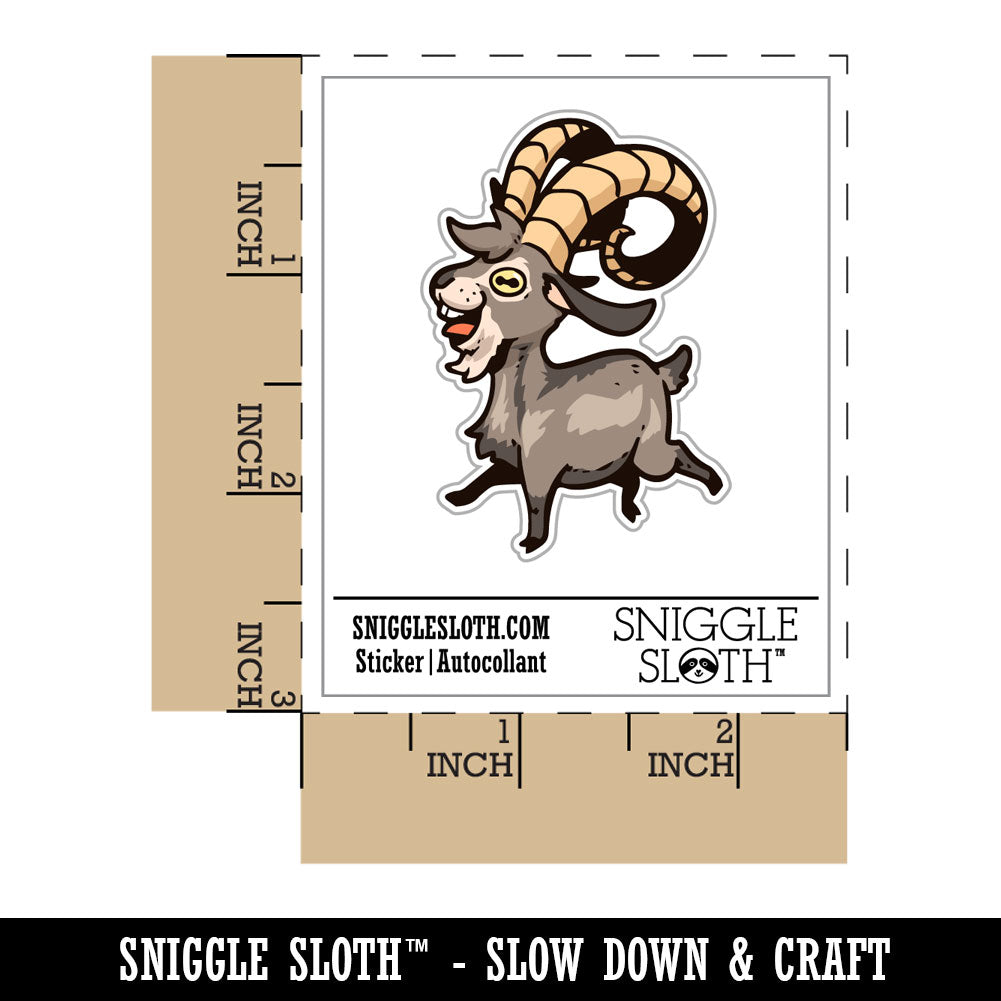 Water Bottle Sticker Set Silly Happy Goat with Big Horns Cute Waterproof Vinyl Stickers Pack Decal, Skateboard, Laptop, Car, Window, Bumper - 5 Pack