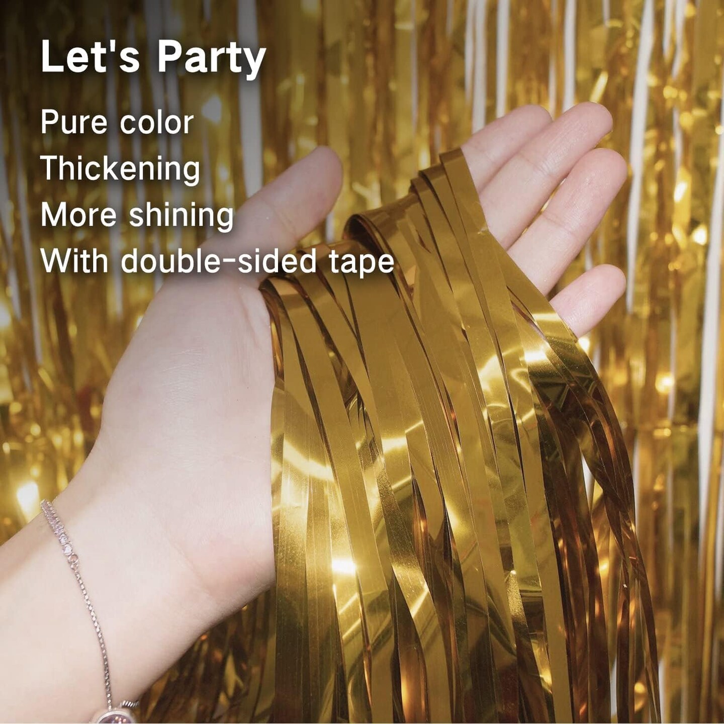3-Pack Gold Metallic Foil Fringe Curtains 3.3x6.6ft Party Backdrop Decorations