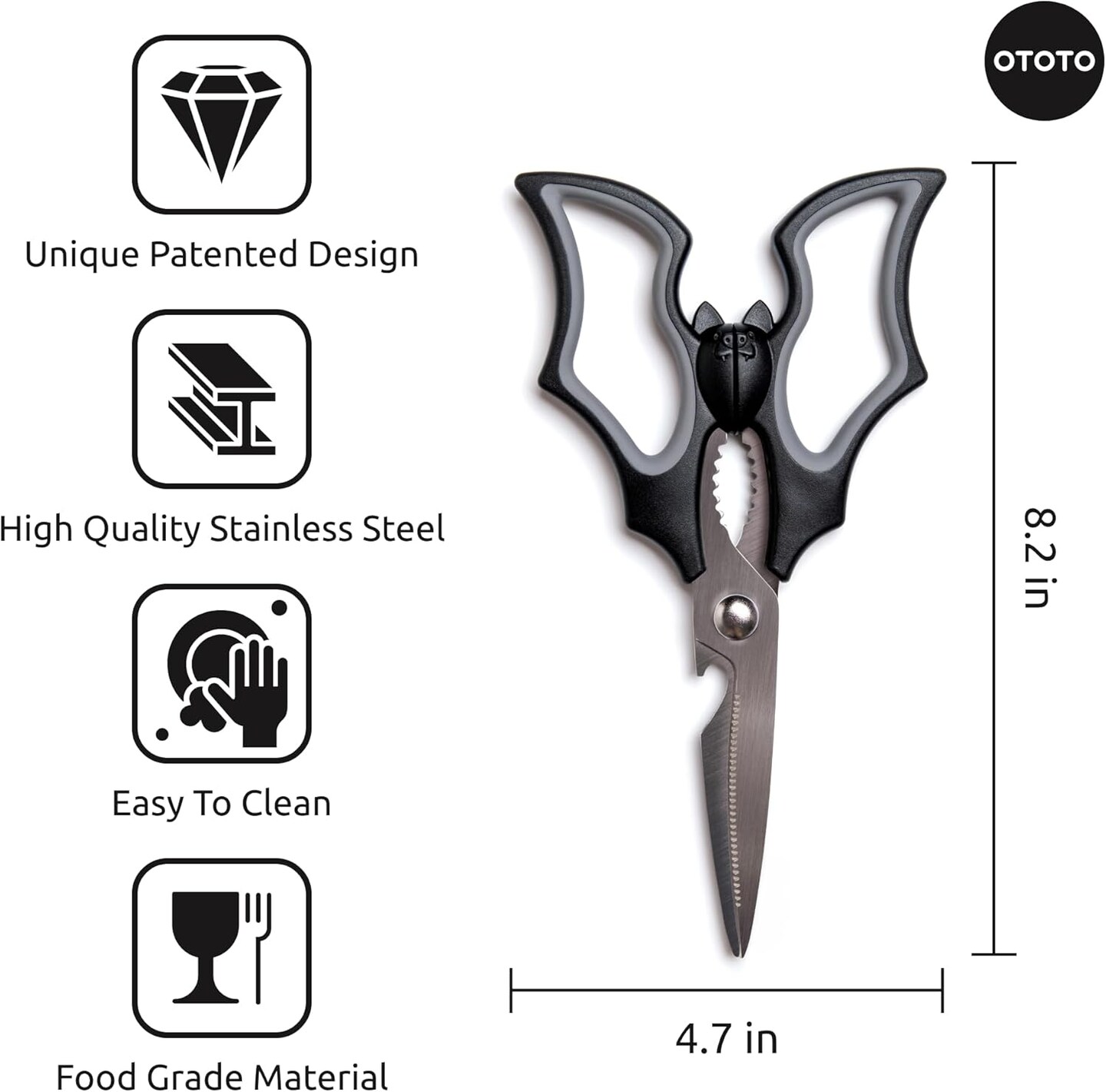 Bat-Shaped Kitchen Scissors – Gothic Halloween Cute Kitchen Shears with Stainless Steel Blades for Cooking, Meat, Veggies & Herbs – Spooky Witchy Kitchen Gadget Gift