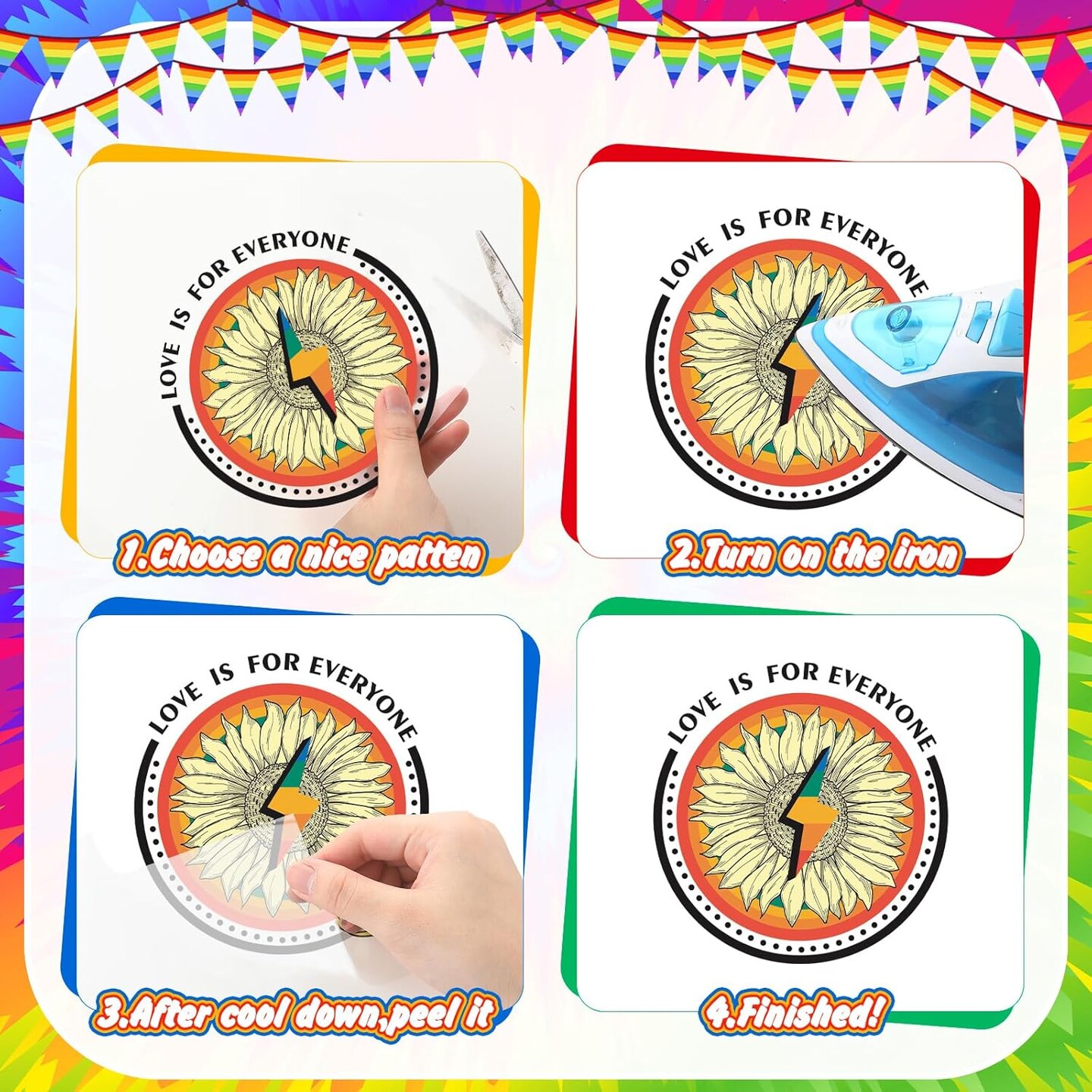 30 Pcs Gay Pride Iron on Transfers Rainbow HTV Iron on Decal LGBT Pride Month Iron on Patches Vinyl Heat Transfer Sticker Ready to Press for Clothing T Shirts Jacket Bag Hat DIY