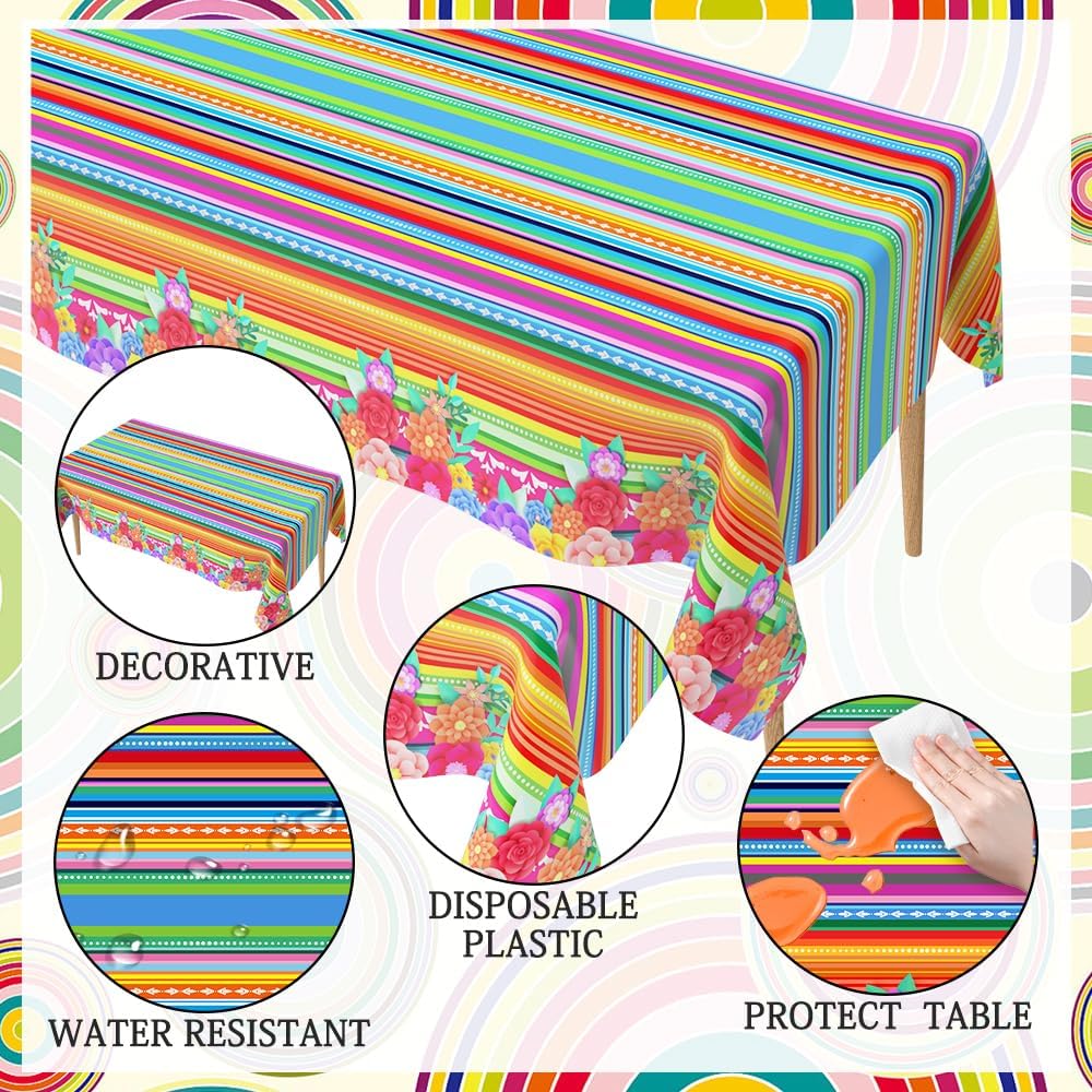 Mexican Fiesta Party Decorations, 2 PCS Plastic Rectangle Mexican Flowers Tablecloth Disposable, Cinco De Mayo Tablecloths Mexican Flowers Decorations Party Supplies Favors Table Cloths Covers Decor