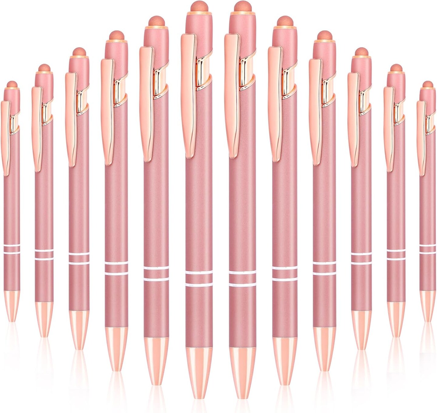 12pcs Ballpoint Pens, 2-in-1 Retractable Ballpoint Pen, 1.0mm Black Ink Soft Touch Click Metal Pen with Stylus Tip for Touch Screens&#xFF08;Rose Gold Color&#xFF09;