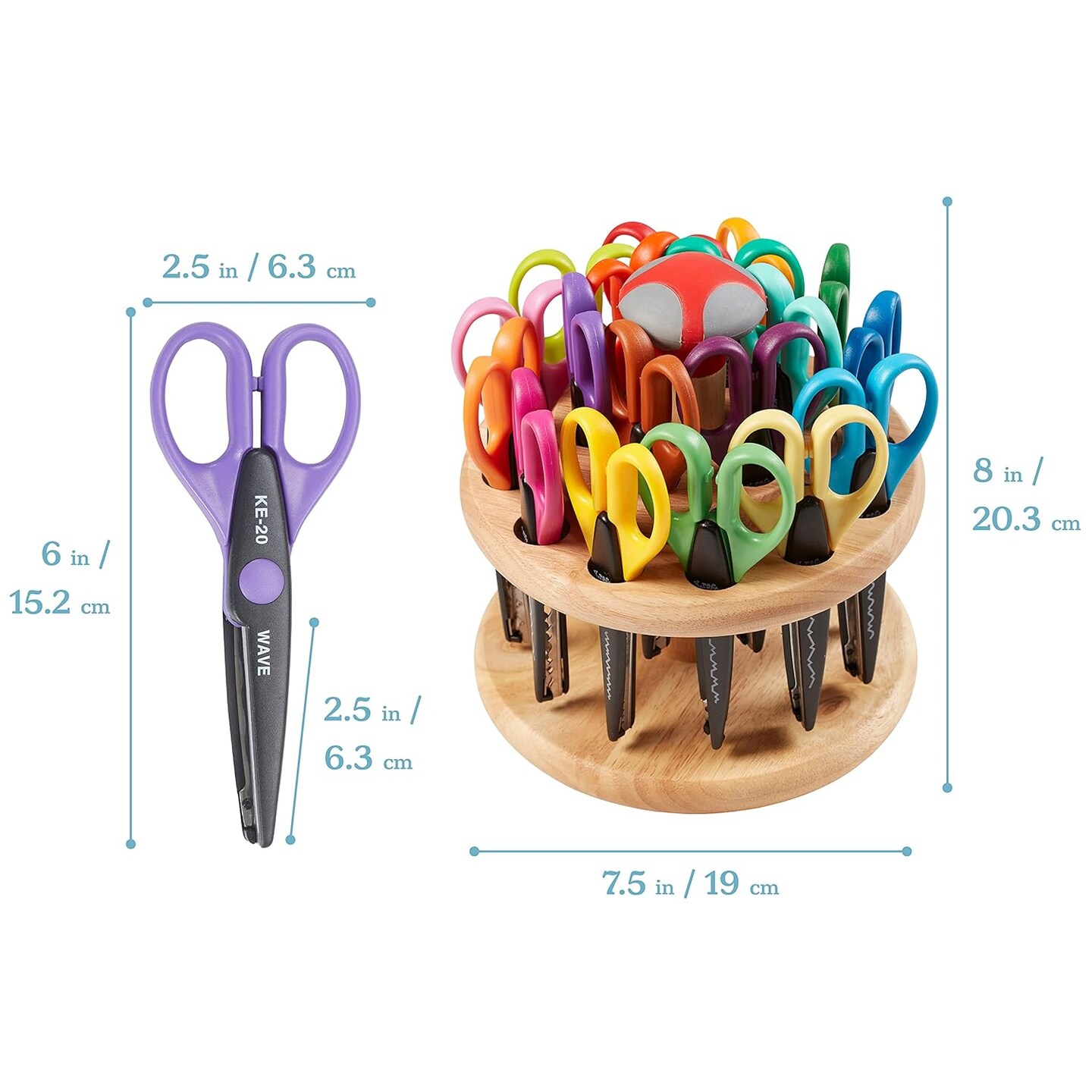 Kraft Edgers with Rotating Hardwood Rack, Decorative Scissors, Assorted, 18-Piece
