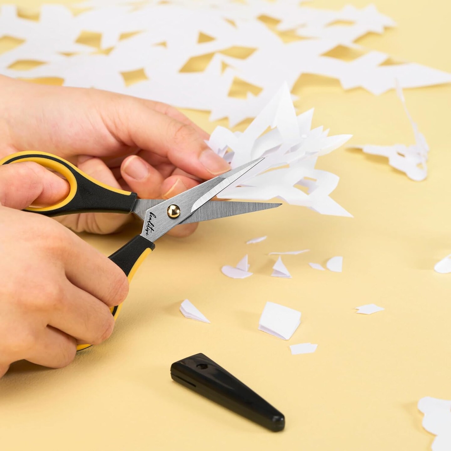 Beaditive Precision Craft Scissors - Stainless Steel Paper Crafting Scissors With Safety Cap - Ultra Sharp Blades & Non-Slip TPR Handles - Adult & Kid Scrapbooking Scissors For Home, Office, School