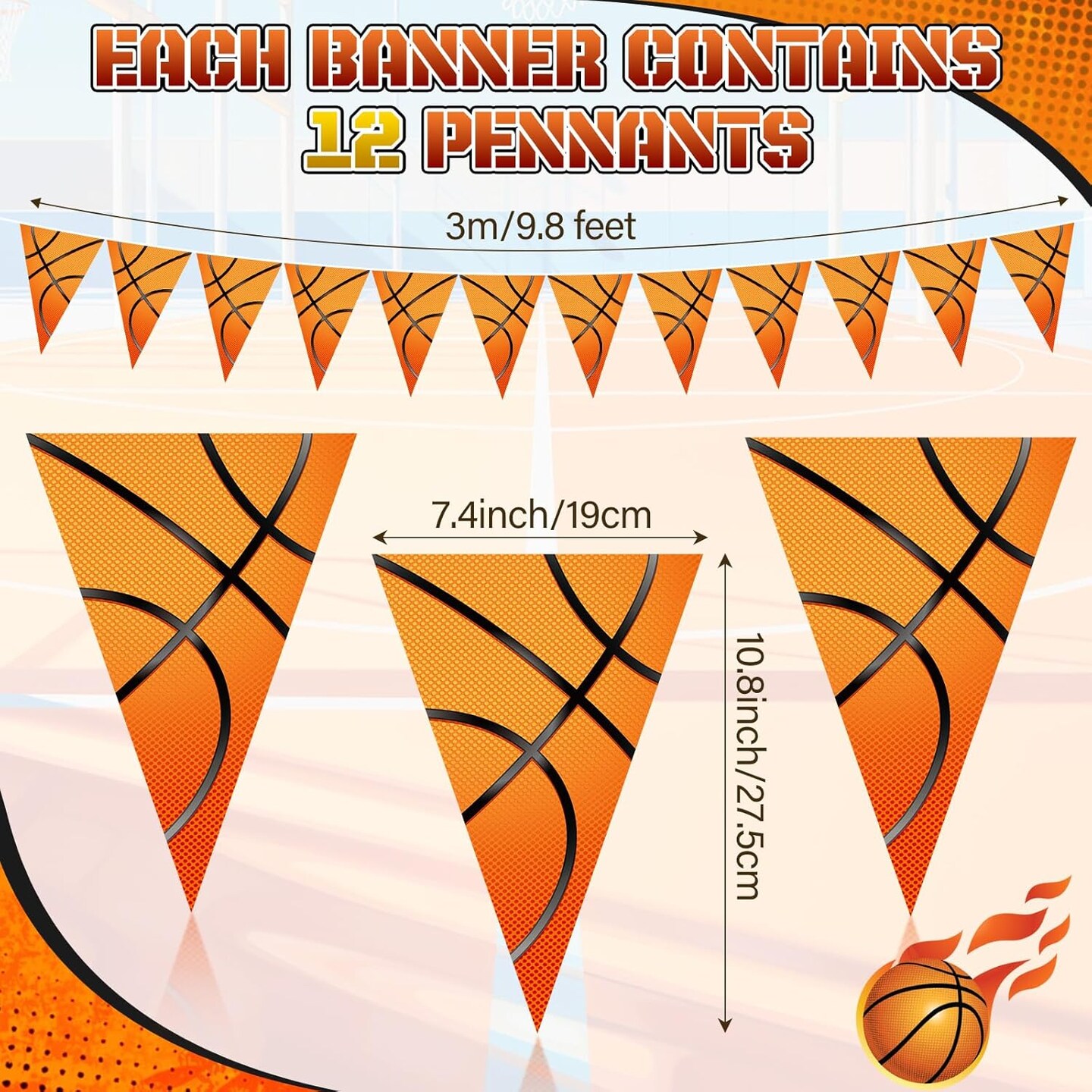 5 Pack Basketball Flags Banner Sports Party Decorations Basketball Championship Pennants Hanging Decor Themed Triangle Flags Sports Game Garland for Birthday Party Supplies