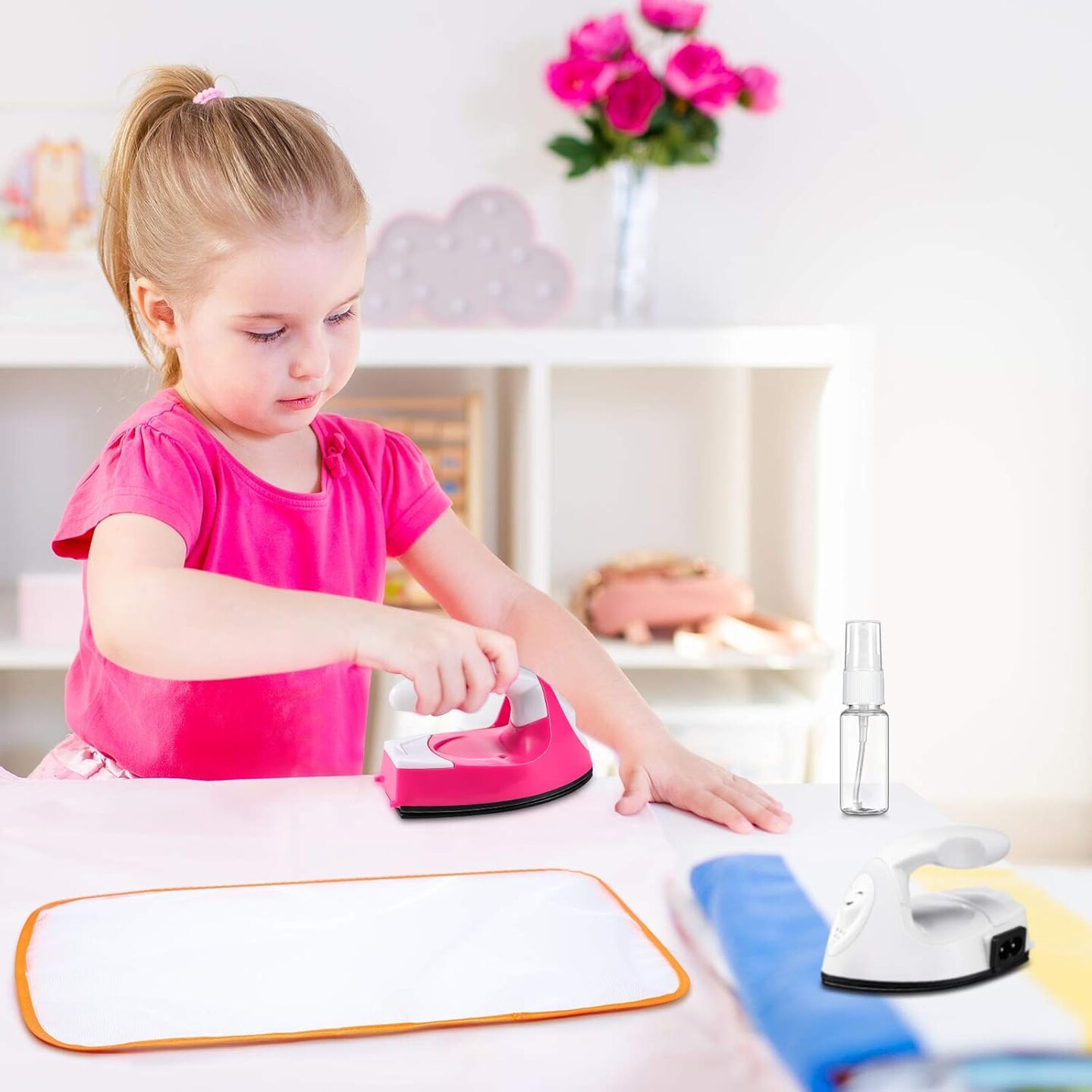 2 Pieces Mini Craft Iron Mini Heat Press Iron with Charging Base Accessories for Beads Patch Clothes T Shirts Shoes Clothes and Hats