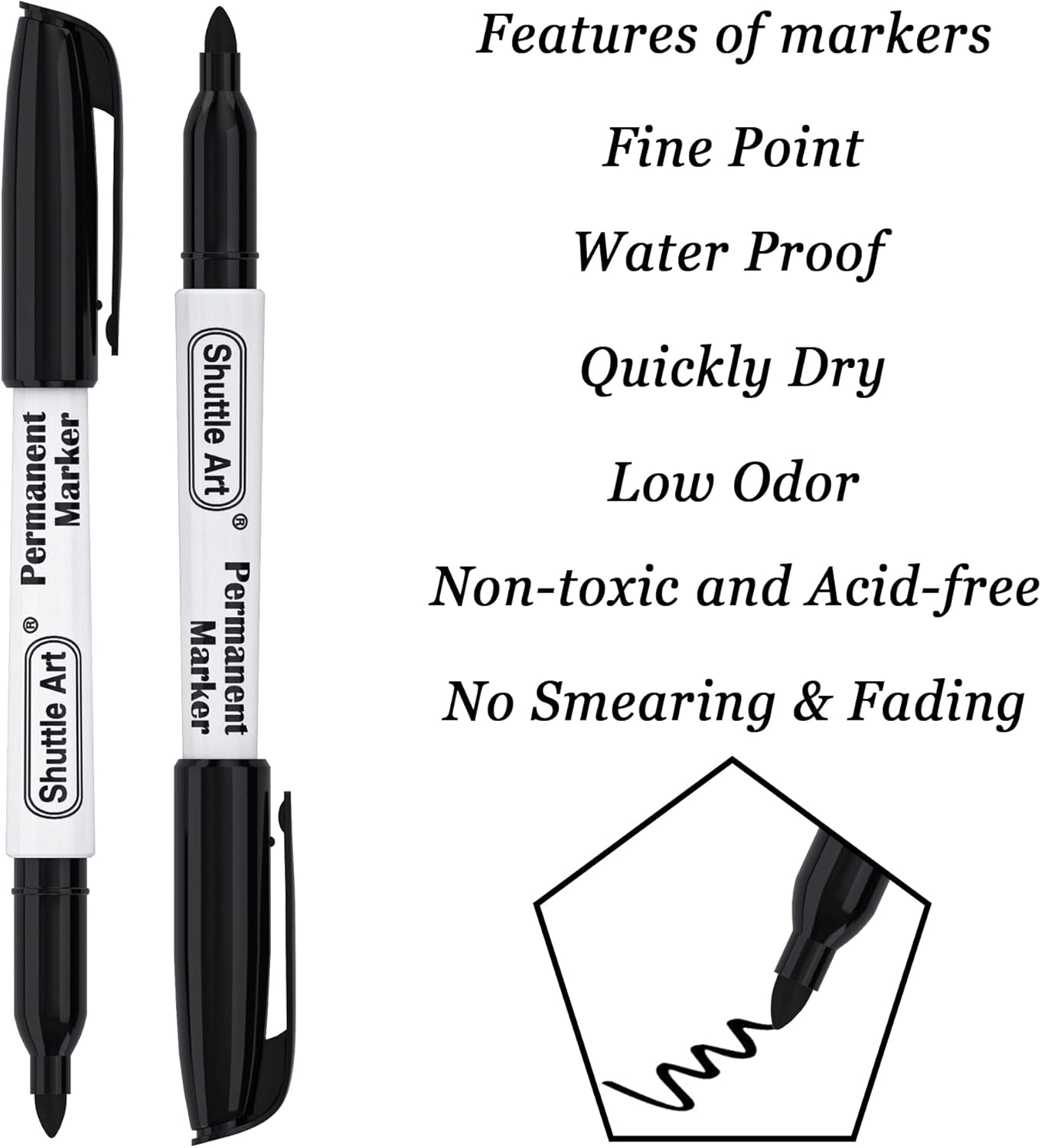 Permanent Markers, 100 Pack Black Permanent Marker set,Fine Point, Works on Plastic,Wood,Stone,Metal and Glass for Doodling, Marking