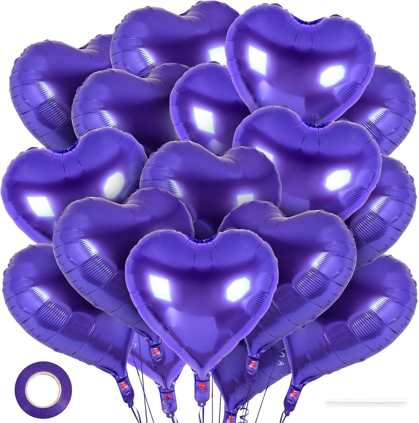 24PCS 18-Inch Purple Heart Foil Balloons – Love Heart-Shaped Decorations for Valentine’s Day, Birthday, Wedding, Engagement & Baby Shower Parties