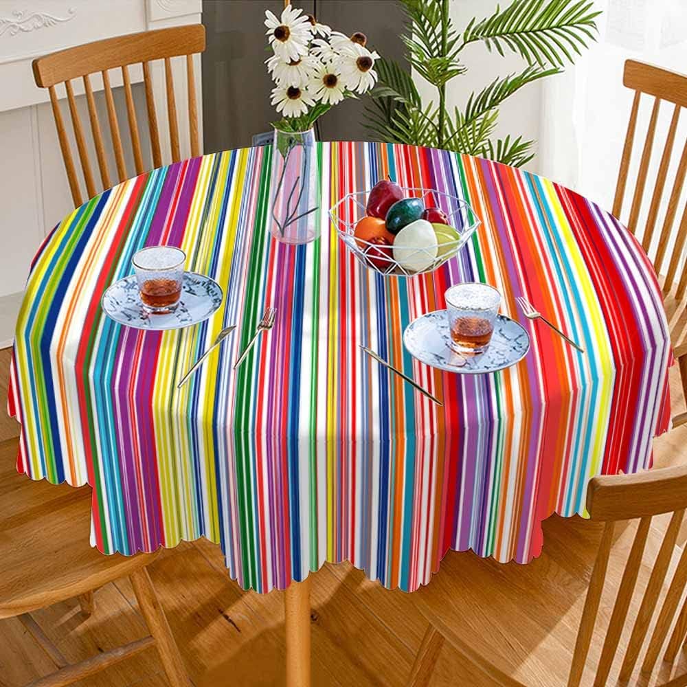 Mexican Table Cloth Rainbow Colorful Stripes Bright Lines Art Round Tablecloth 60 Inch for Dining Room, Party, Banquet