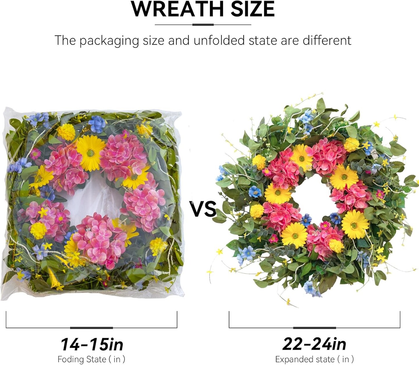24 Inch Summer Wreaths for Front Door Summer Wreath with Vibrant Dahlia, Gerbera Daisy &#x26; Primula Floral Arrangement - All Seasons Summer &#x26; Spring Door Wreath for Outside Decor