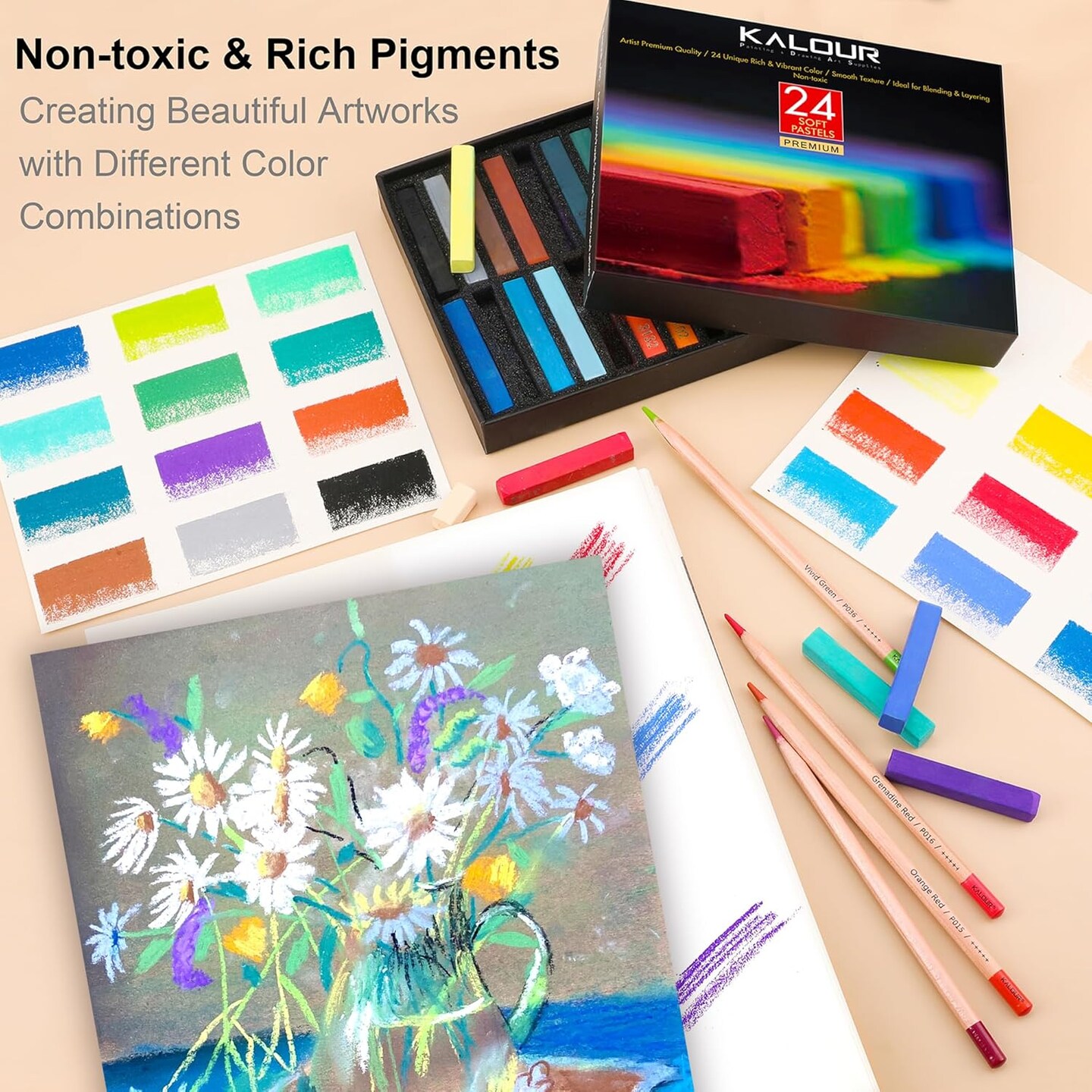 Soft Pastel for Artists, Set of 24 colors Chalk Sticks,Pastel Art Supplies for Drawing Blending Shading,Colored Pastel Gift