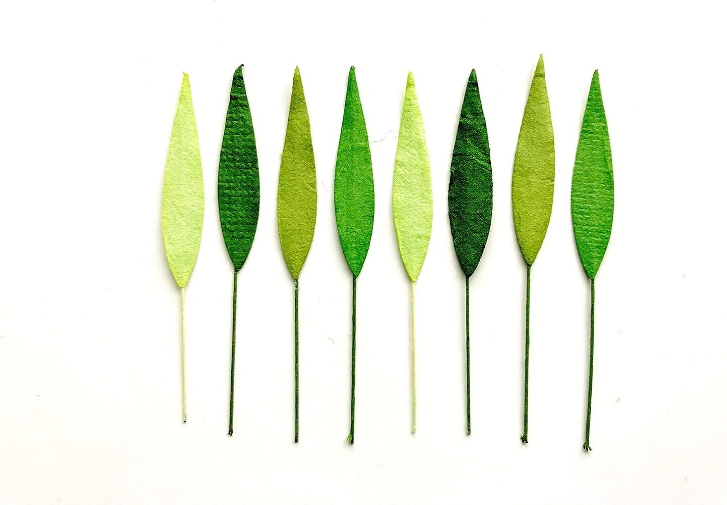 50 pcs. Mixed Tone Green Grass Leaves with Wire Stems 8 mm Mulberry Paper Leaves Craft Supplies Scrap Booking Embellishments for so Many Card Craft Projects