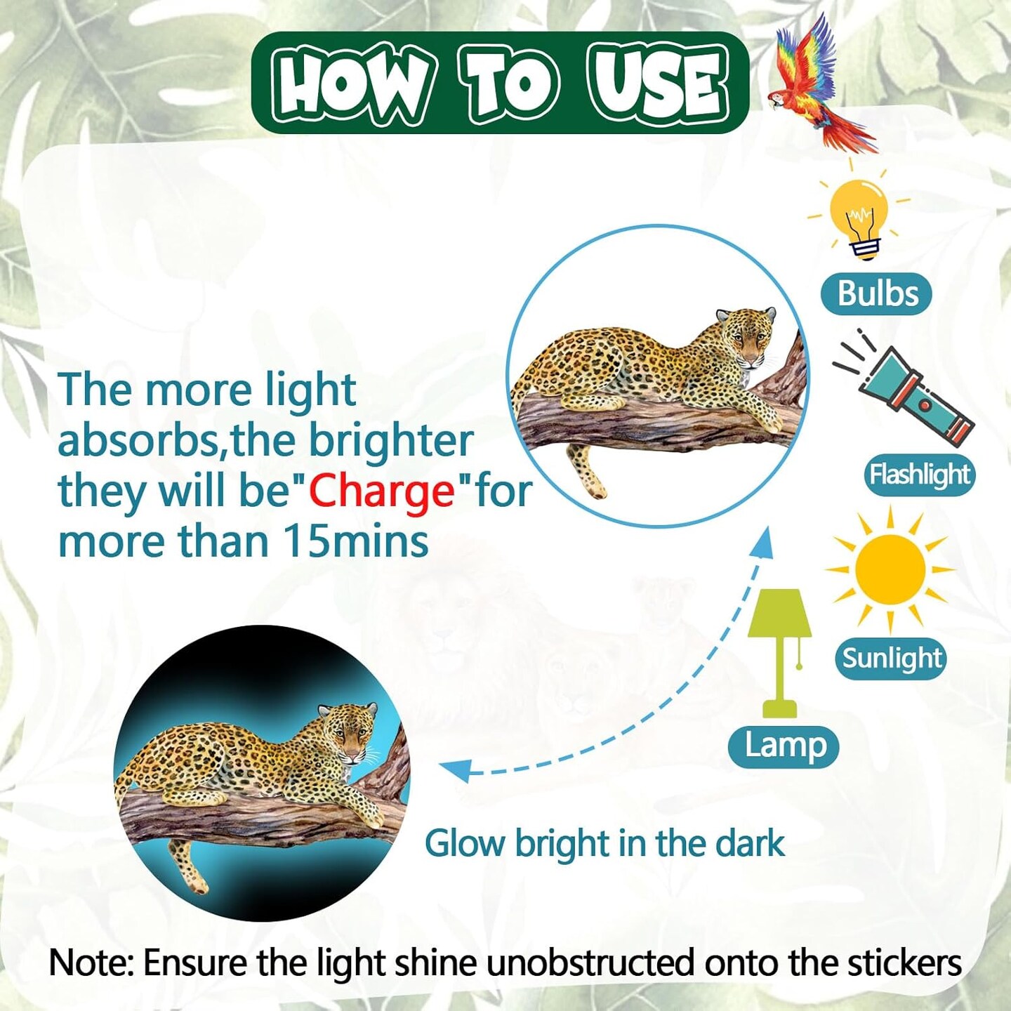 Glow-in-the-Dark Jungle Animal Wall Decals – Removable Safari Stickers for Kids’ Bedroom & Nursery