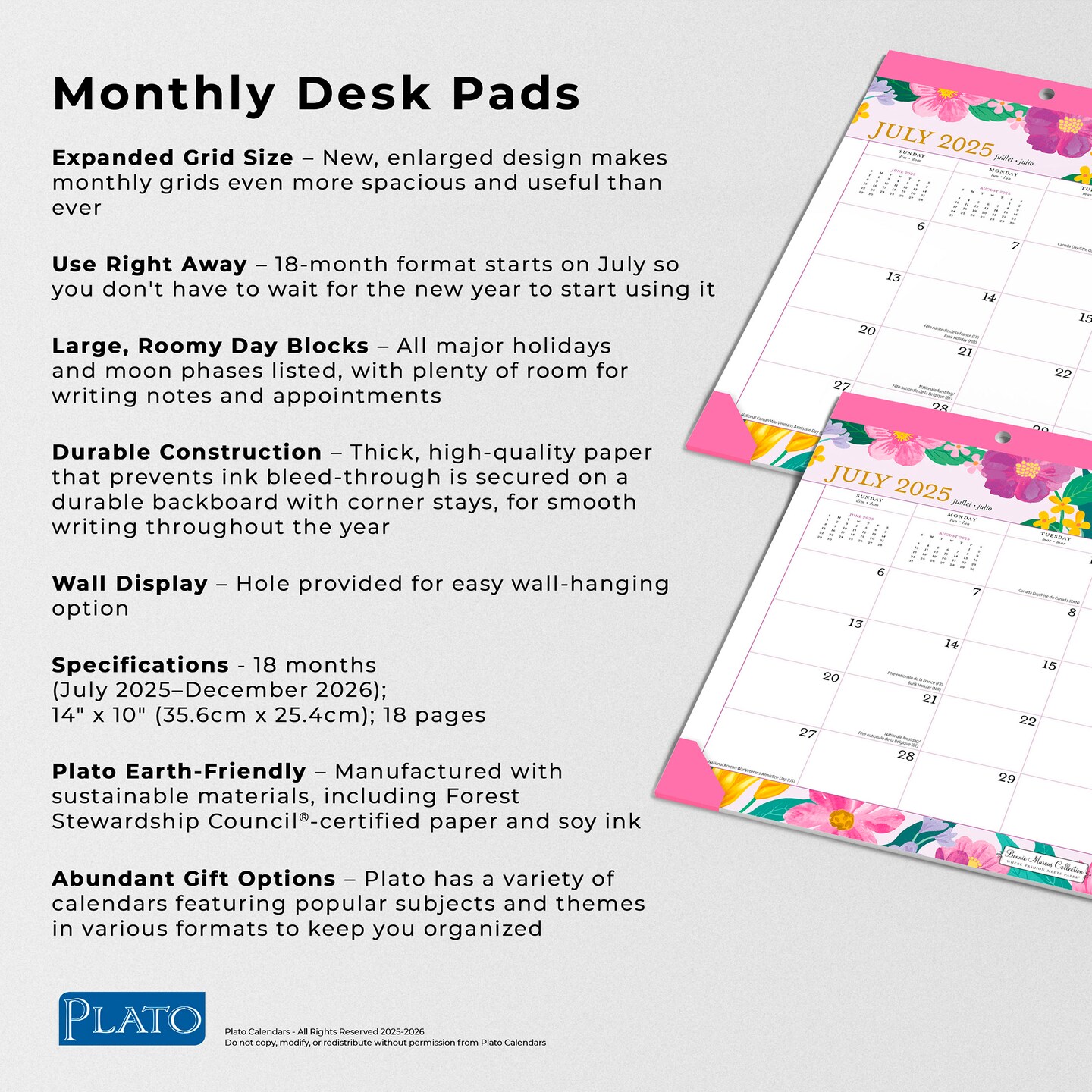 Bonnie Marcus OFFICIAL | 2026 14x10 Inch 18 Months Monthly Desk Pad Calendar | July 2025 - December 2026