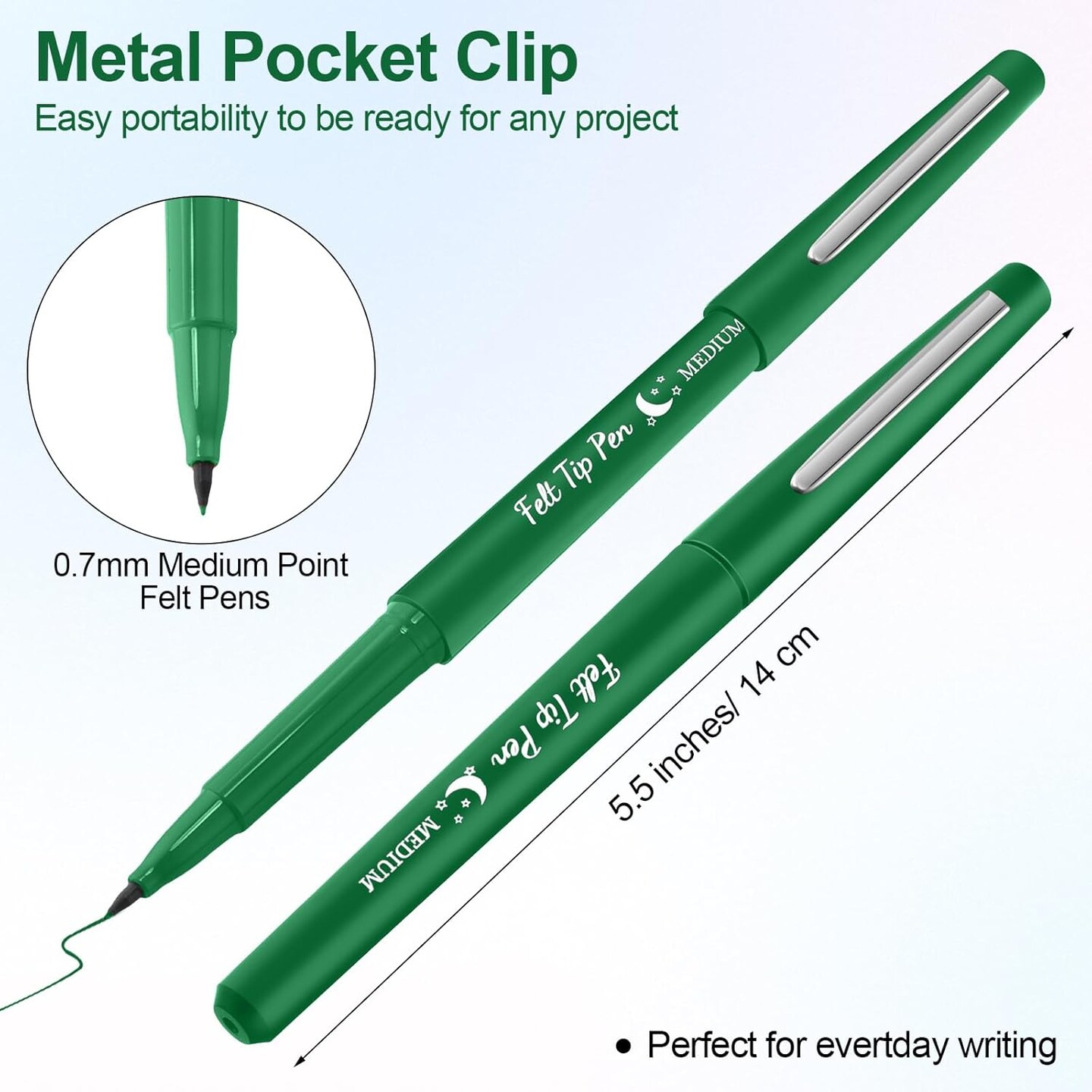 20 Pcs Felt Tip Pens 0.7mm Colored Felt Pens Marker Medium Point Journal Planner for Journaling Writing Note Taking Art Office and School Supplies(Green)