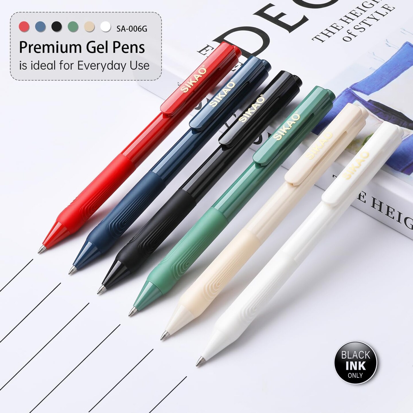 Gel Pens 12 Pack Premium Rollerball Gel Pens Black Ink Medium Point (0.7mm) Click Retractable Ballpoint Gel Pens Bulk Quick Dry Ink Super Soft Grip Smooth Writing for Journaling No Bleed