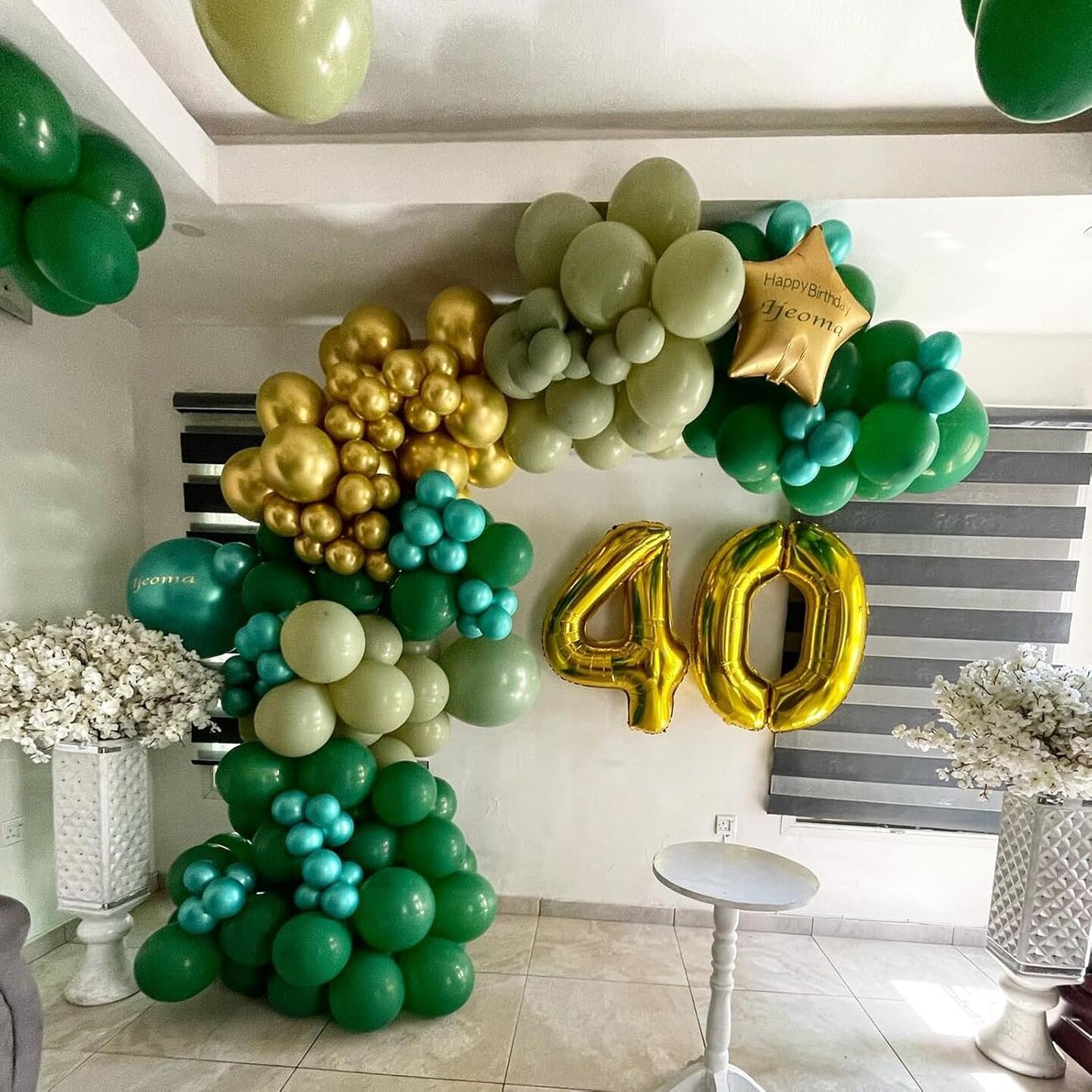 Green Gold Balloons Set, 60PCS Dark Green White Gold Balloons, 12Inch Metallic Green Gold Latex Balloons Gold Confetti Balloons Helium for Jungle Safari Birthday Wedding Baby Shower Party Decoration