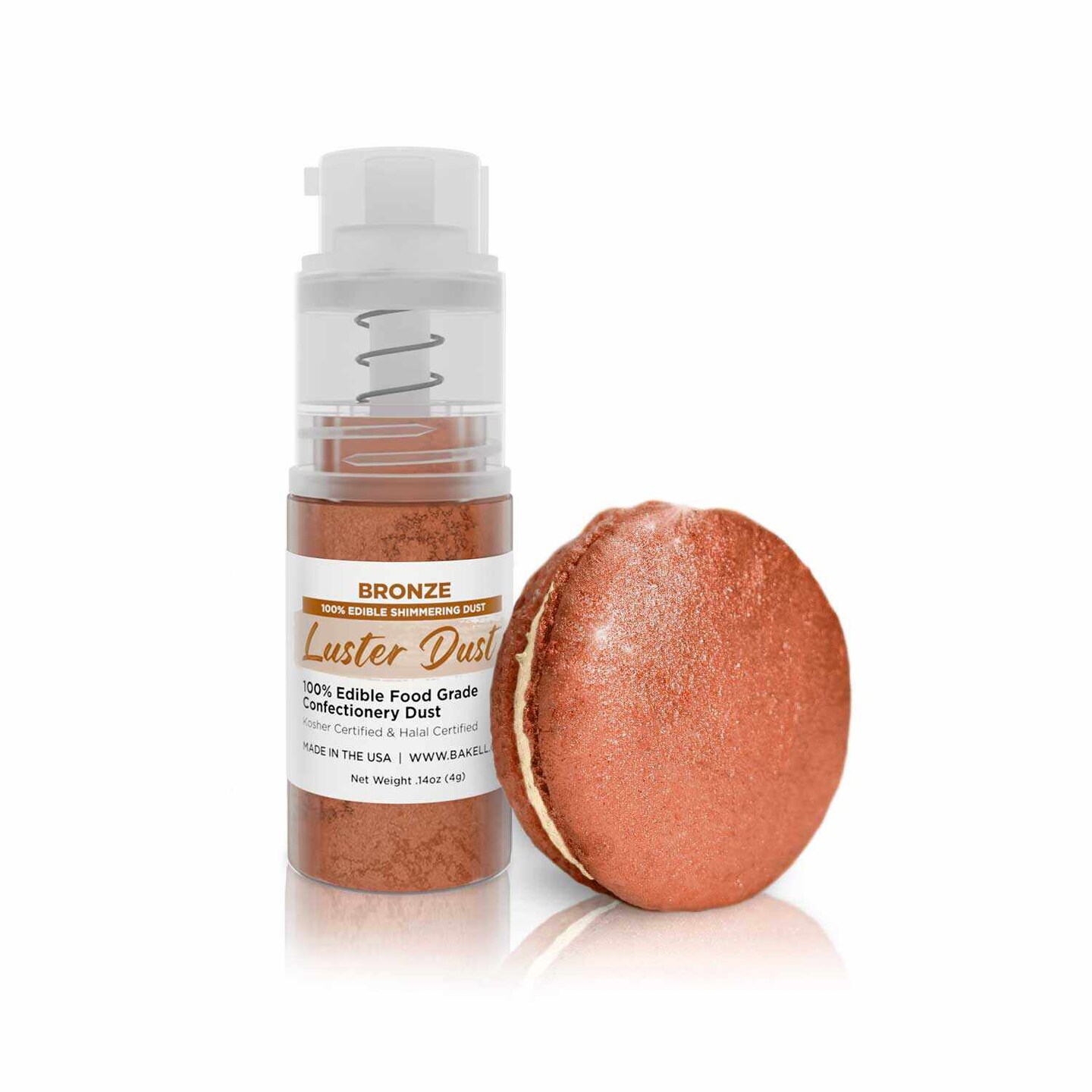 Bakell -  Bronze Luster Dust (4g, 1x Pump) Edible Vegan Dust &#x26; Paint for Baking, Desserts and Beverages