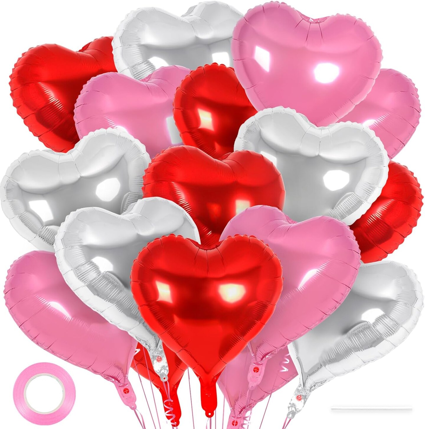 24-Pack 18in Red, Pink & Silver Heart Foil Balloons – Party Decor for Valentine’s Day, Birthday & Wedding