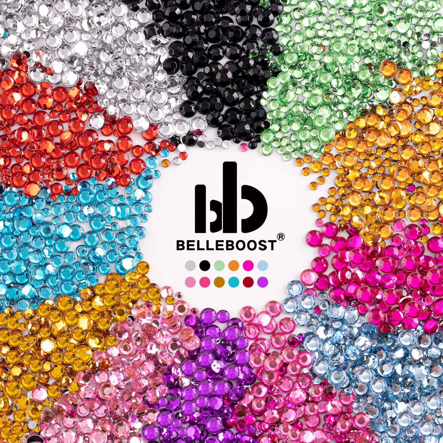2-Pack Flatback Rhinestones – 4,520pcs Rainbow, AB & White Gems for Crafts, Nail Art & Bedazzling