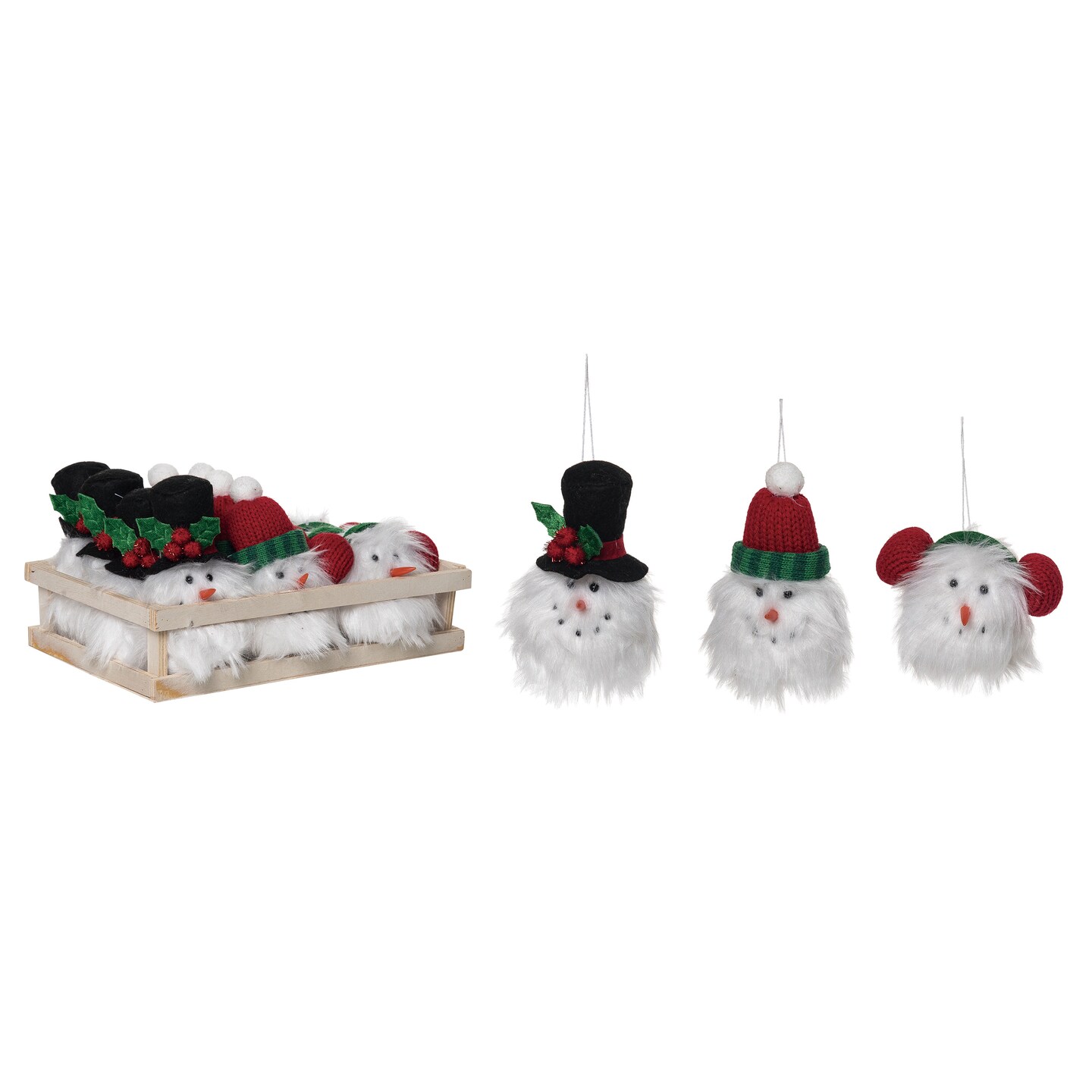 Transpac 10" White Christmas Plush Snowman Ornaments Set of 12 in Crate, Polyester Decorative Figurines for Indoor Tabletop Use