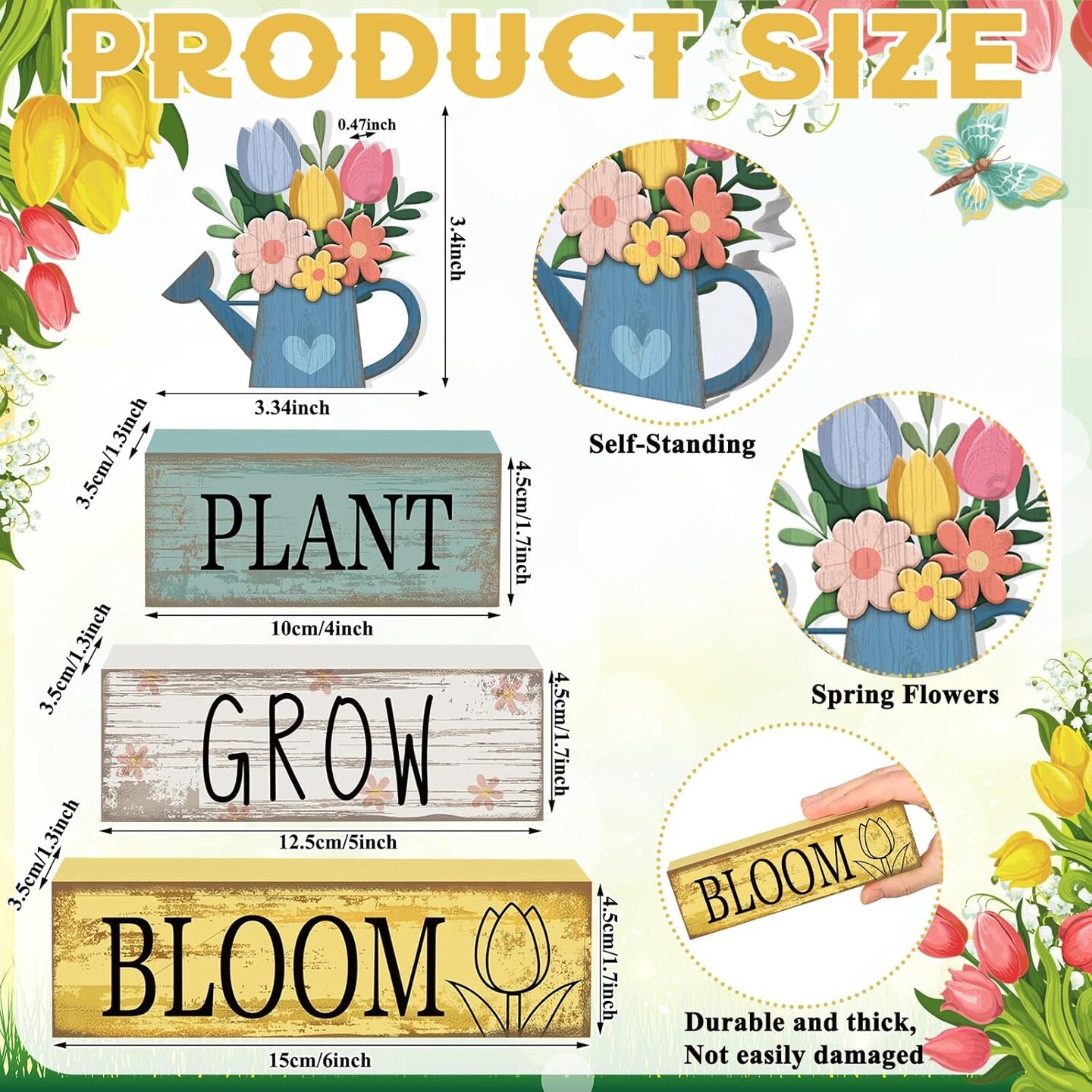 4PCS Spring Wooden Flower Signs – Tiered Tray & Table Centerpiece Decor