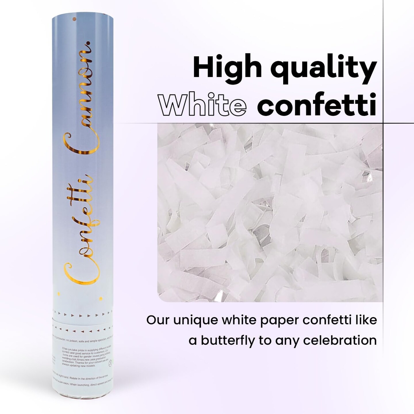 12PCS White Biodegradable Confetti Cannons 12" – Party Poppers for Weddings & Celebrations