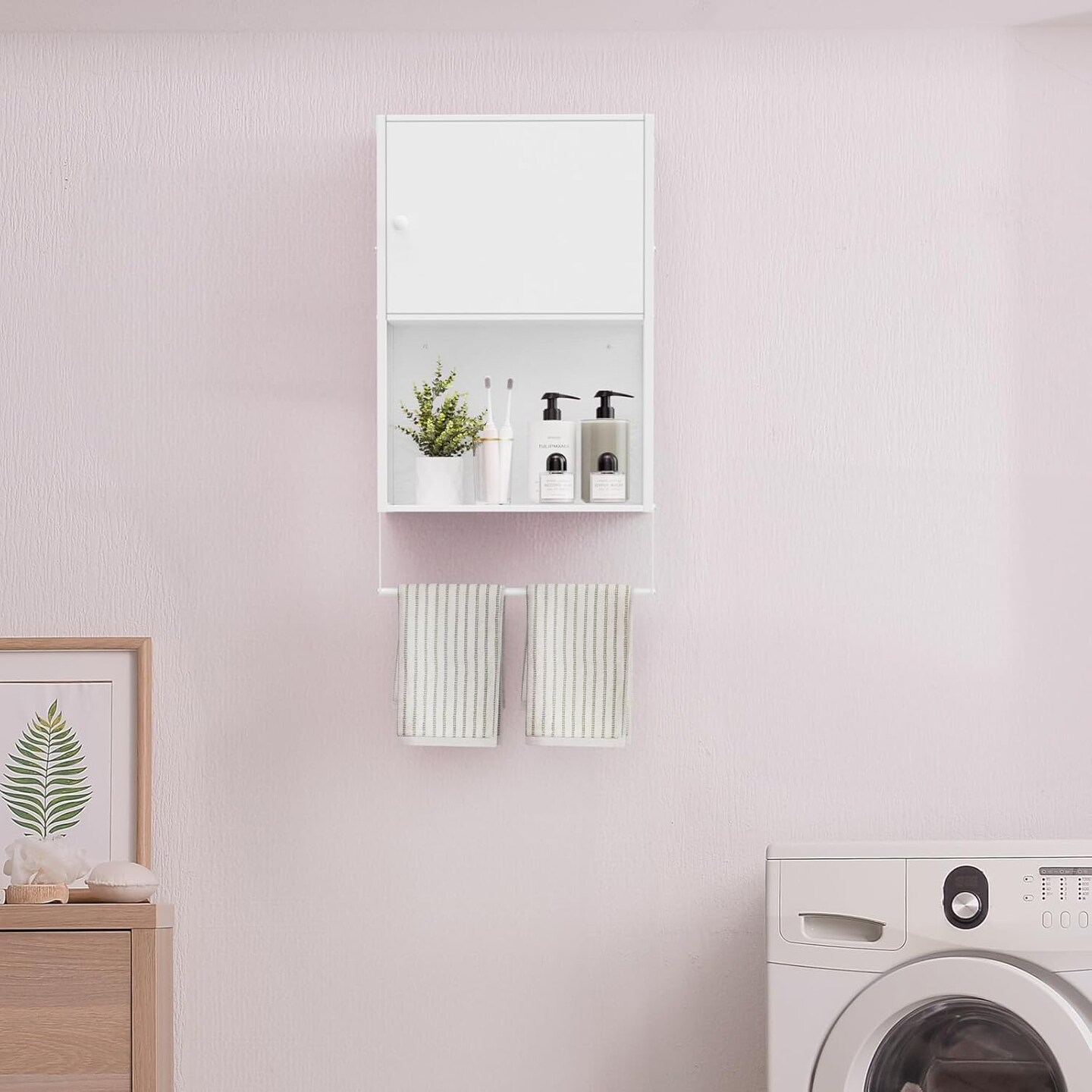 White Wall-Mounted 3-Tier Bathroom Cabinet with Towel Bar - Over Toilet Storage Shelf, Medicine Cabinet for Bathroom, Laundry, Bedroom, Kitchen (7.8&#x22;D x 16.9&#x22;W x 29.2&#x22;H)