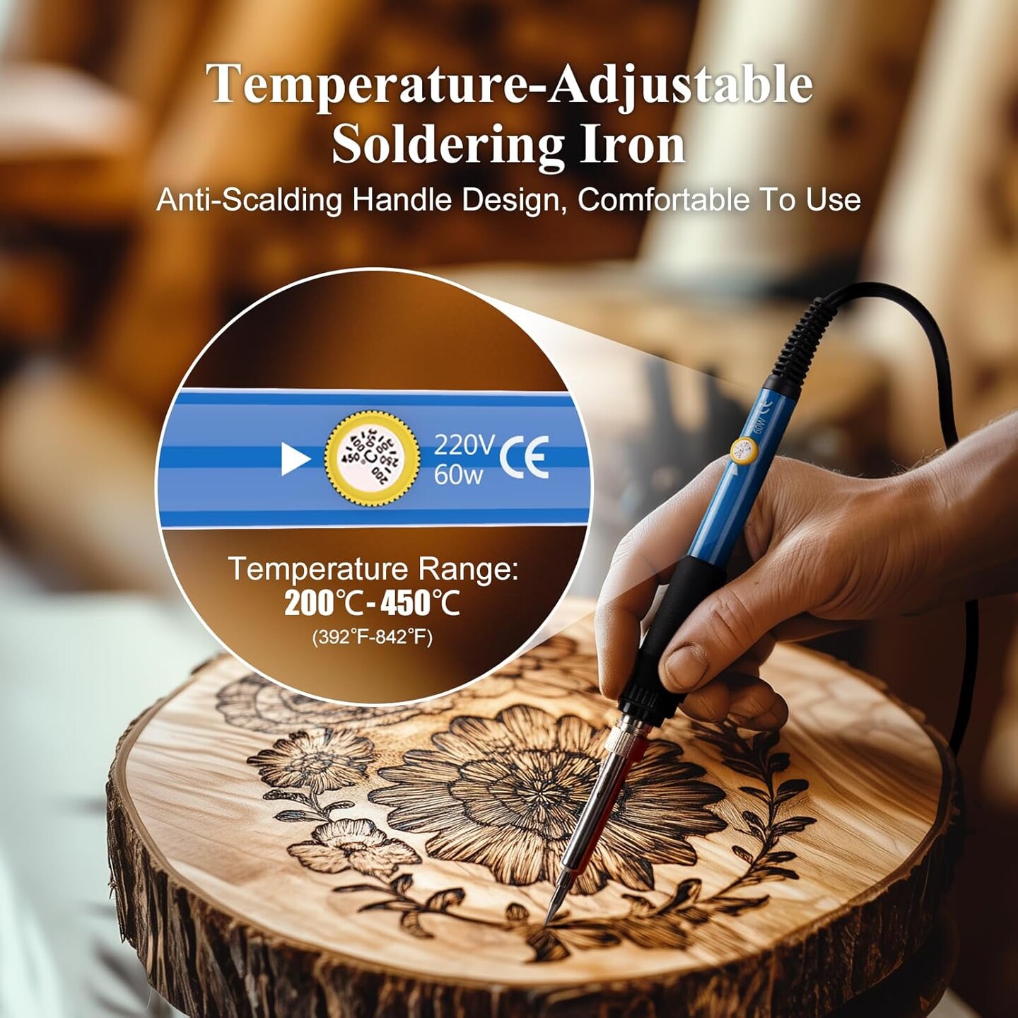 Wood Burning Kit 113pcs Professional Wood Burning Tool Adjustable Temperature Wood Burner Tools Set with Soldering Iron for Embossing Carving DIY Adults Crafts Beginners